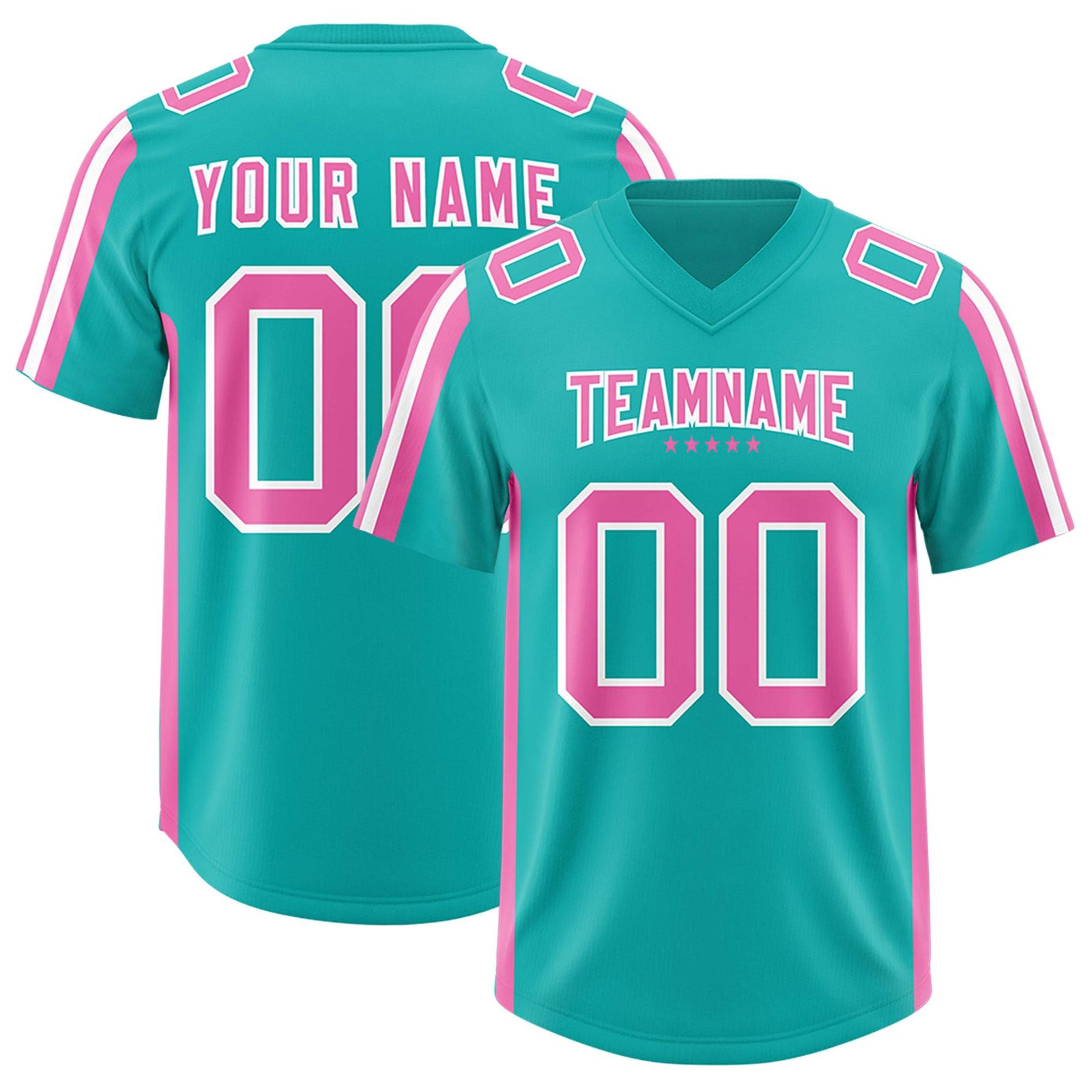Custom Aqua Pink and White Side Stripe Pattern Authentic Football Jersey