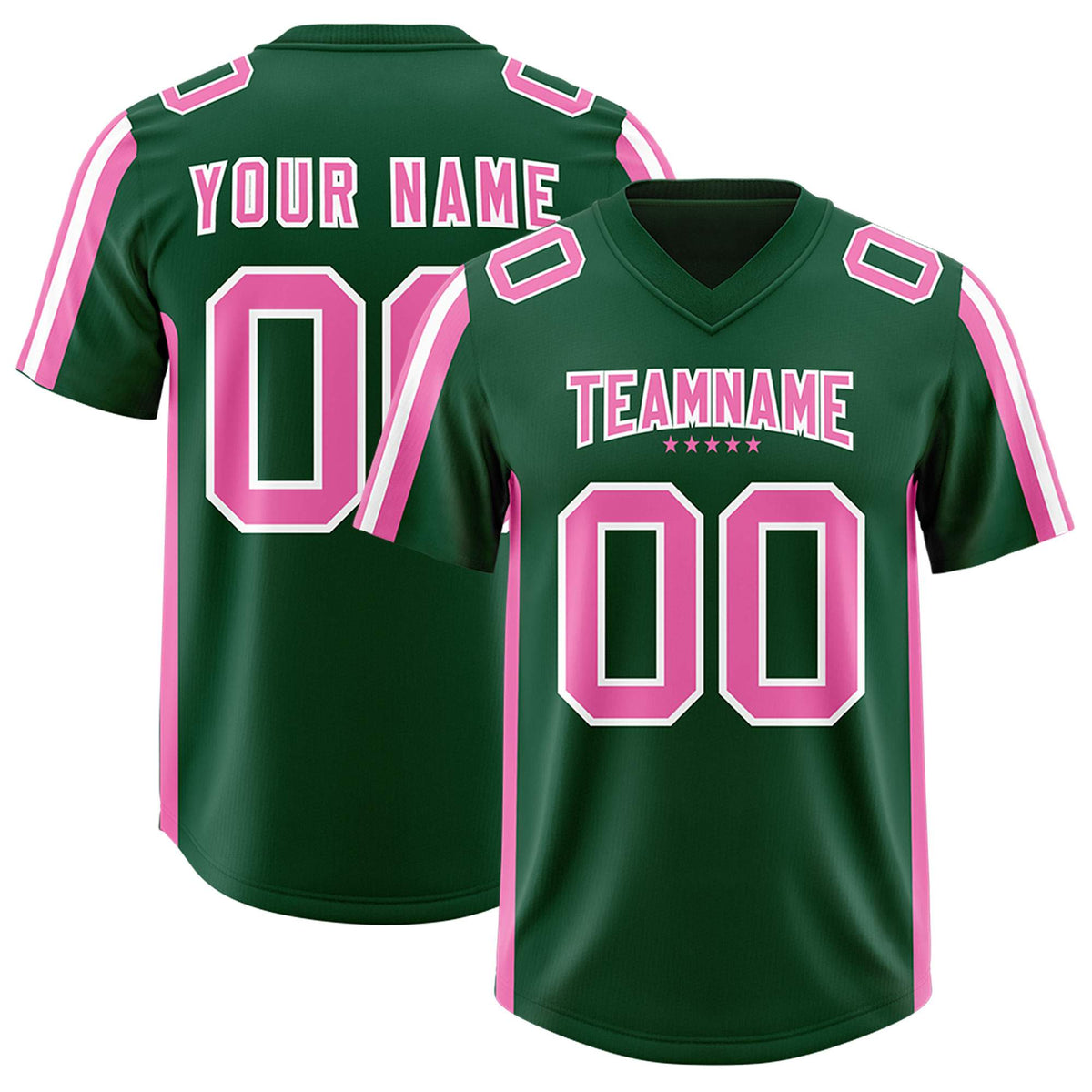 Custom Green Pink and White Side Stripe Pattern Authentic Football Jersey