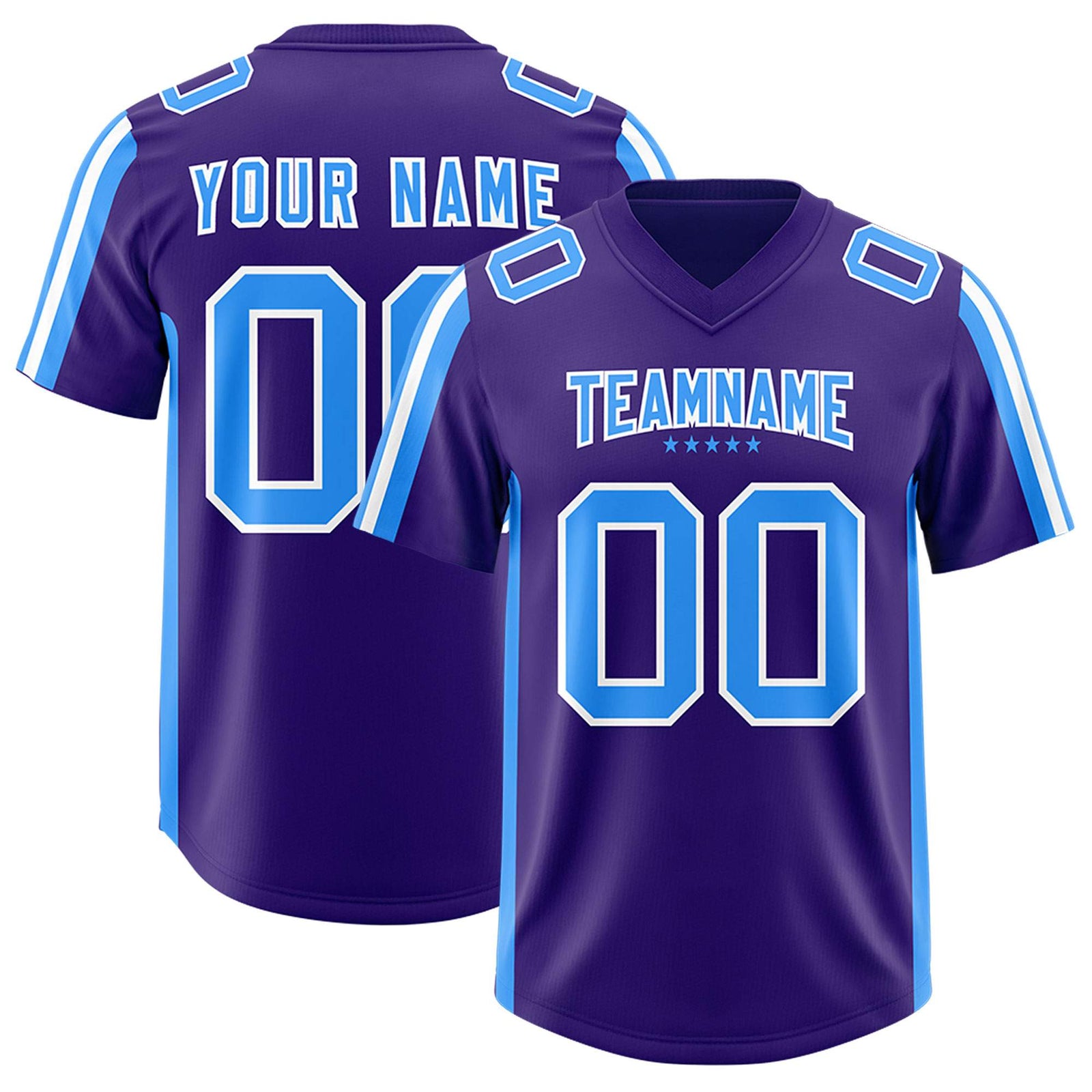 Custom Purple Light Blue and White Side Stripe Pattern Authentic Football Jersey
