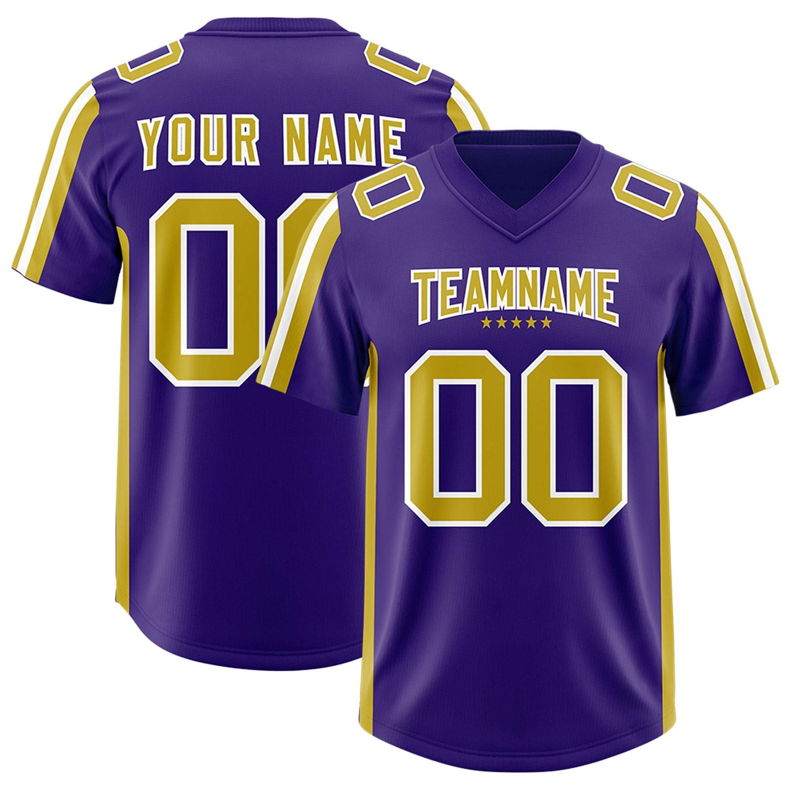 Custom Purple Old Gold and White Side Stripe Pattern Authentic Football Jersey