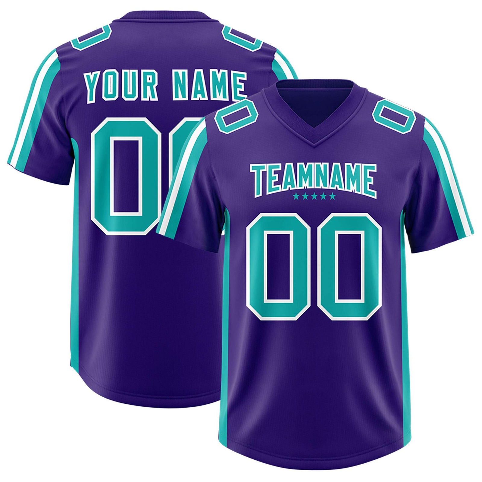 Custom Purple Aqua and White Side Stripe Pattern Authentic Football Jersey