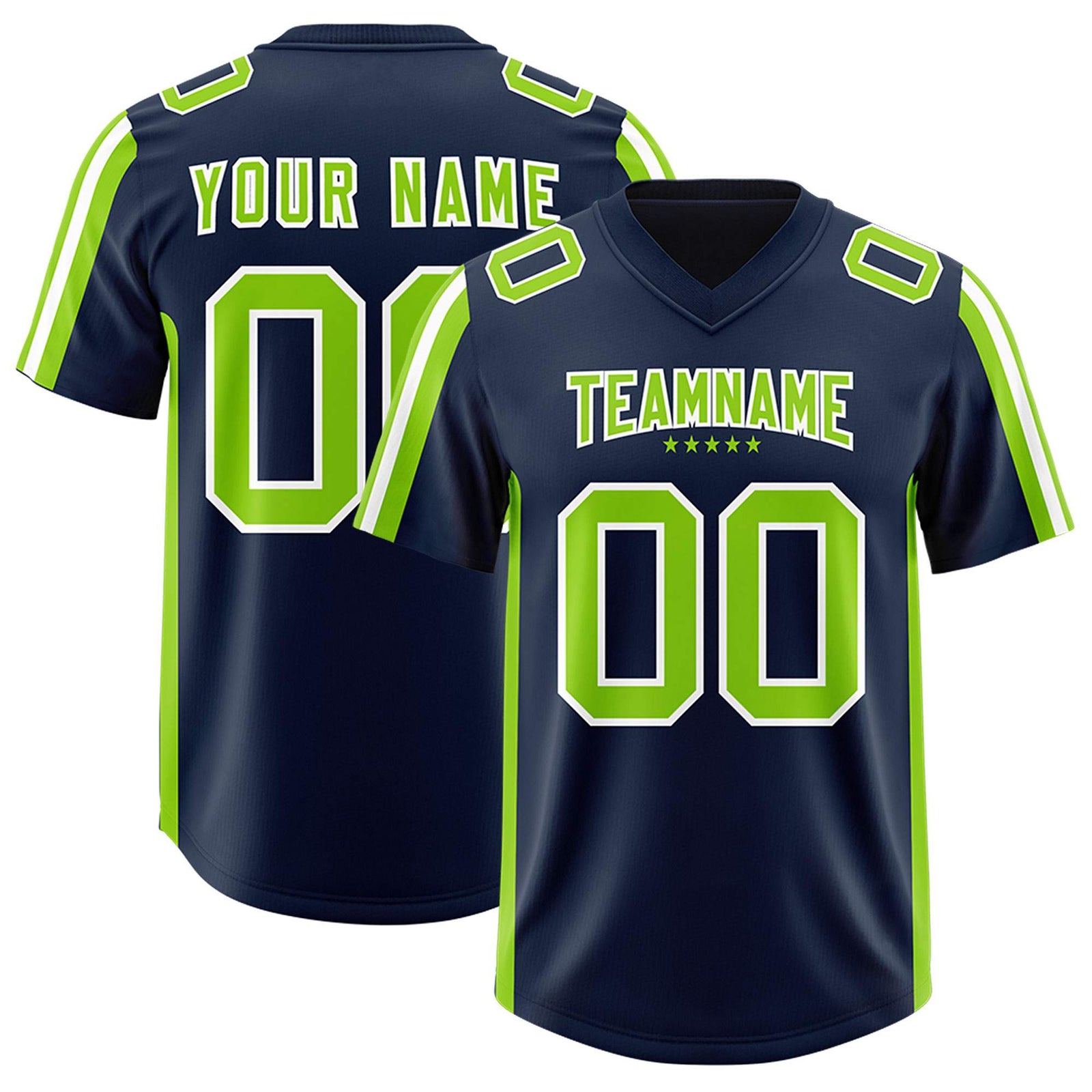Custom Navy Neon Green and White Side Stripe Pattern Authentic Football Jersey