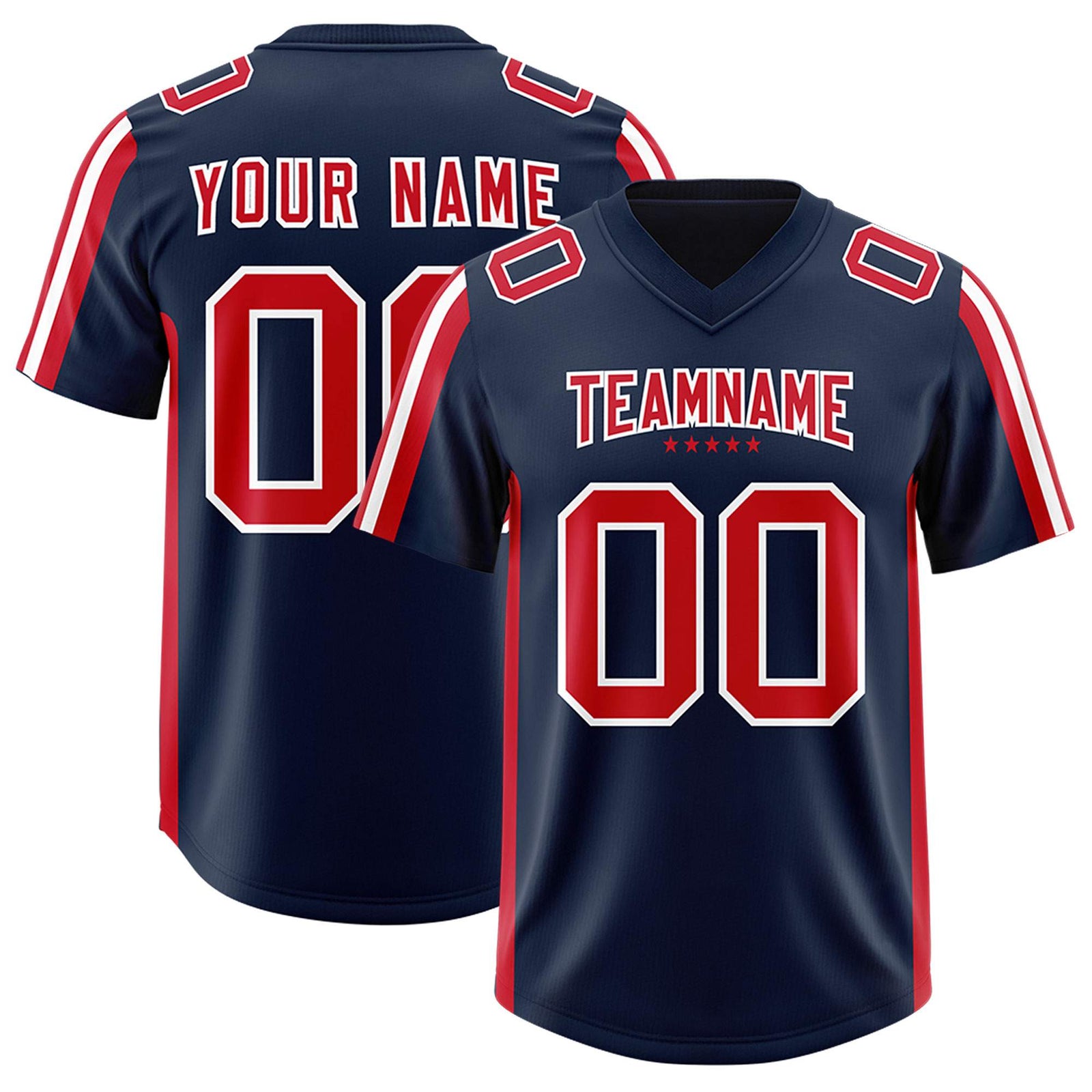 Custom Navy Red and White Side Stripe Pattern Authentic Football Jersey