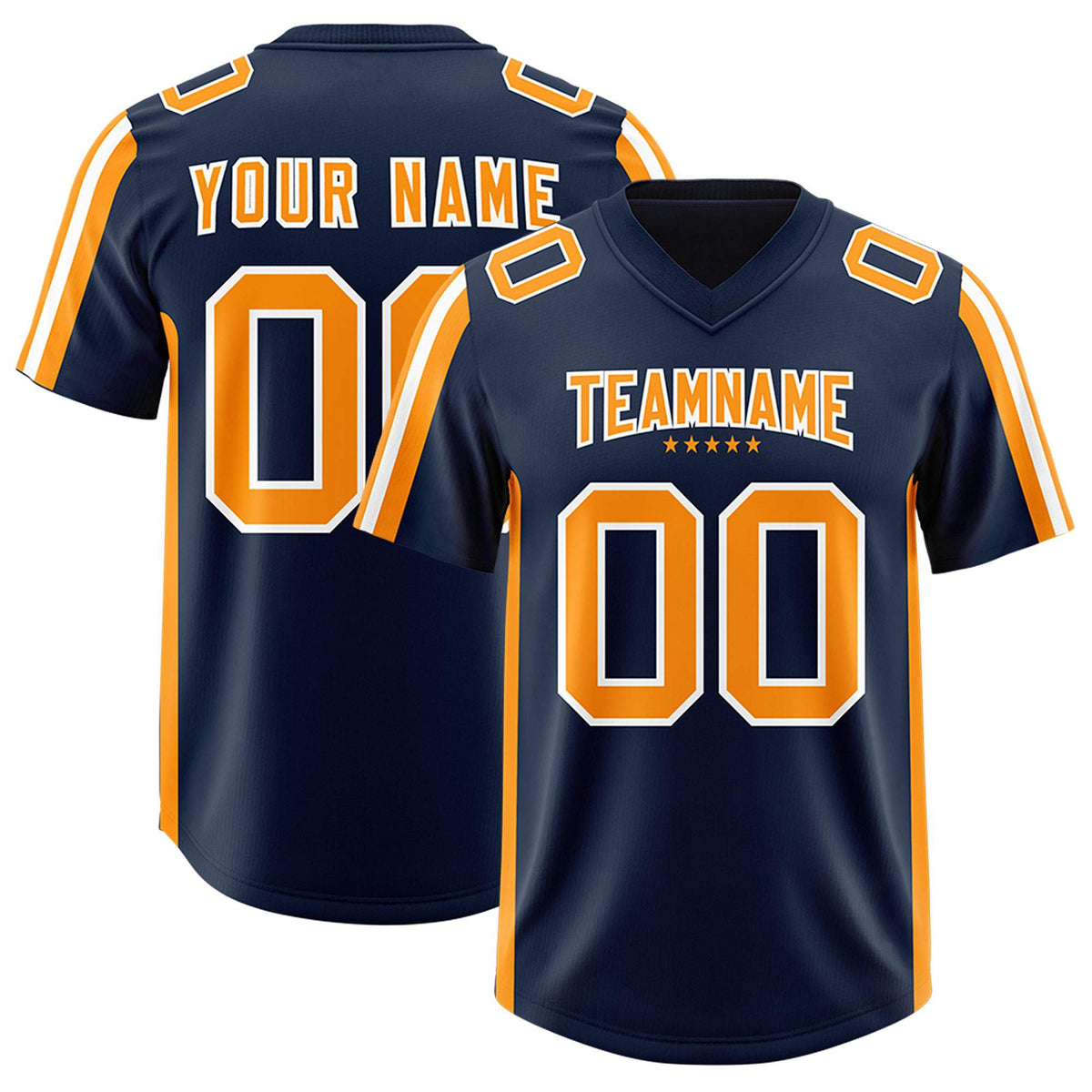 Custom Navy Orange and White Side Stripe Pattern Authentic Football Jersey