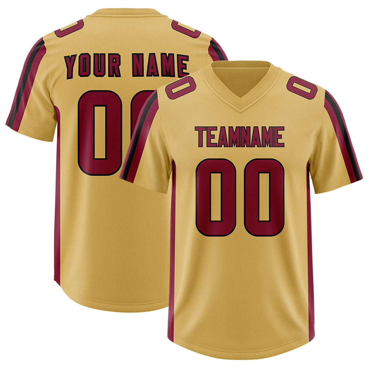 Custom Old Gold Cardinal and Black Side Stripe Pattern Authentic Football Jersey