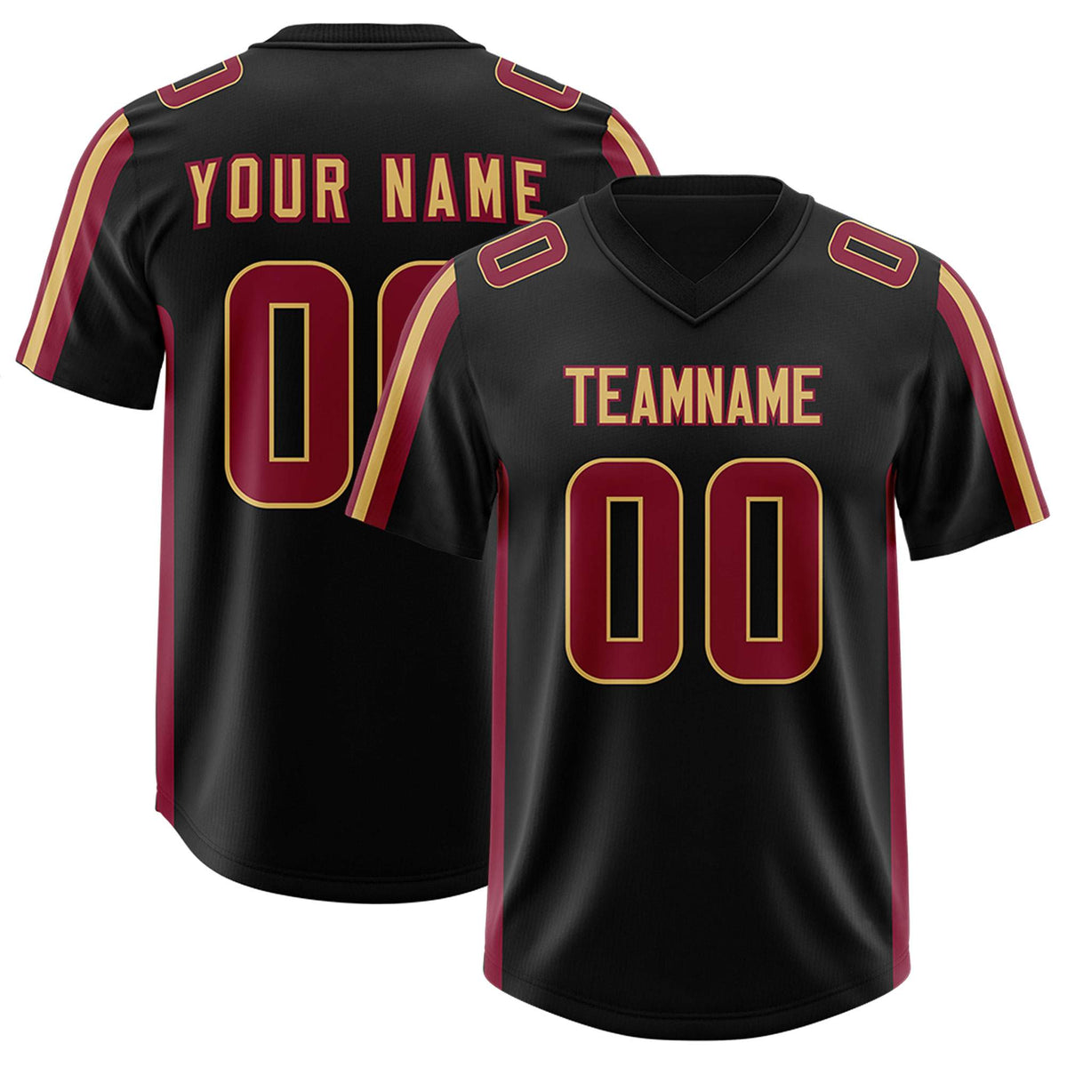 Custom Black Cardinal and Old Gold Side Stripe Pattern Authentic Football Jersey