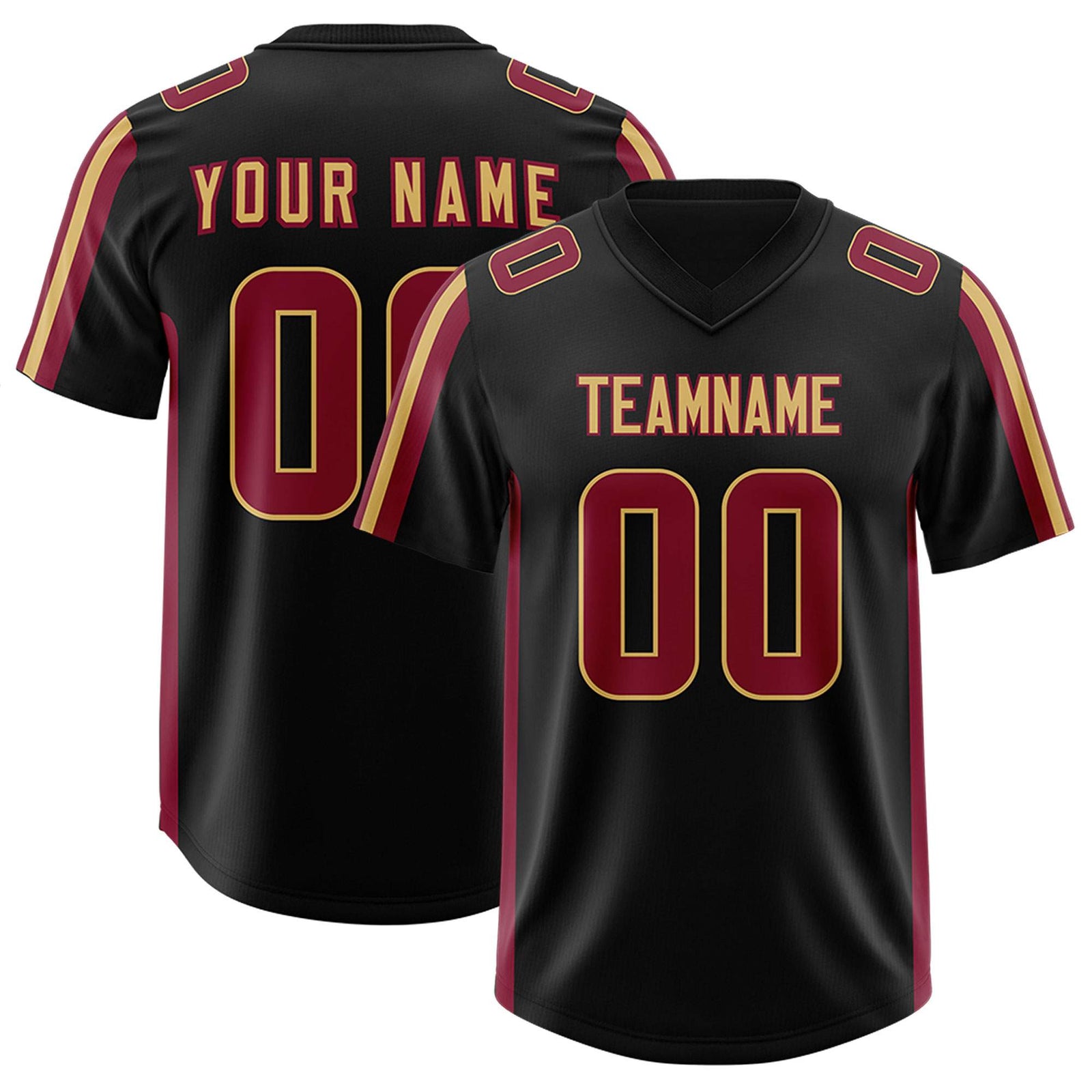 Custom Black Cardinal and Old Gold Side Stripe Pattern Authentic Football Jersey