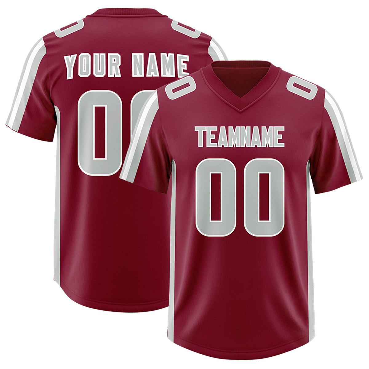 Custom Cardinal Gray and White Side Stripe Pattern Authentic Football Jersey
