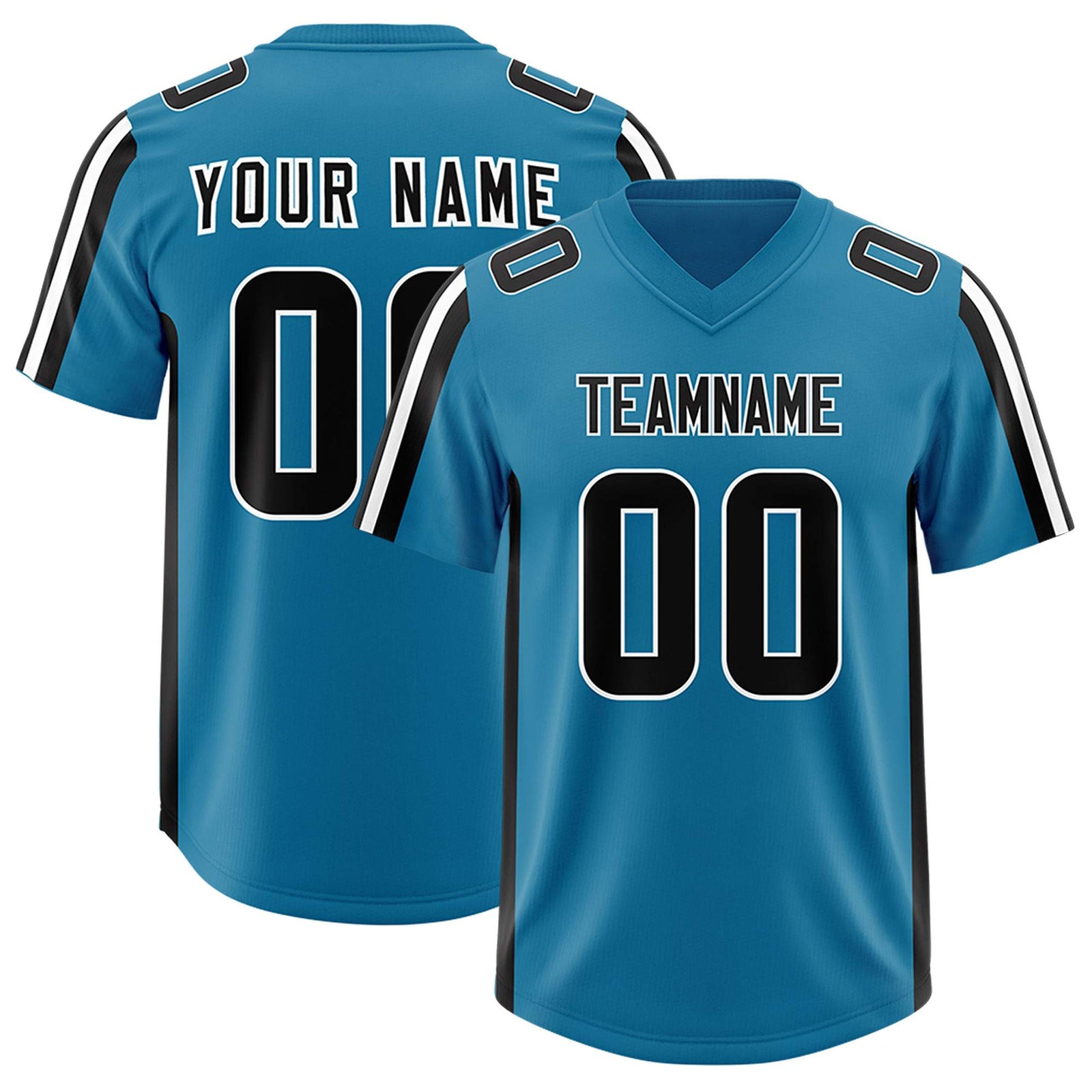 Custom Panther Blue Black and White Side Stripe Pattern Authentic Football Jersey
