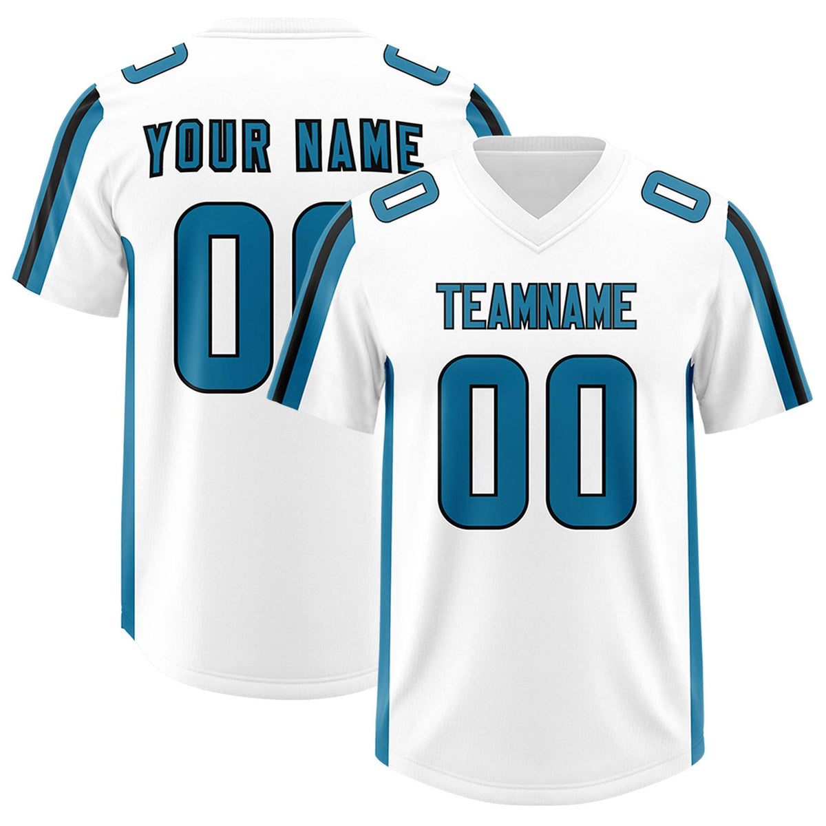 Custom White Panther Blue and Black Side Stripe Pattern Authentic Football Jersey