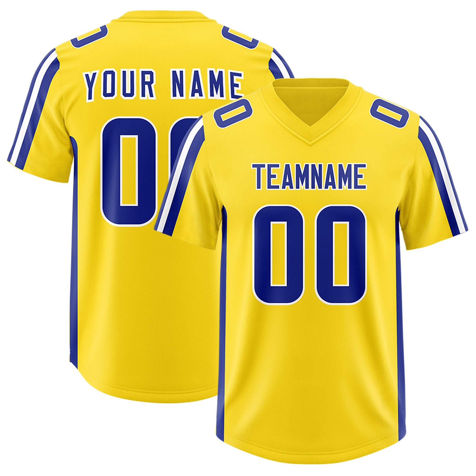 Custom Gold Royal and White Side Stripe Pattern Authentic Football Jersey