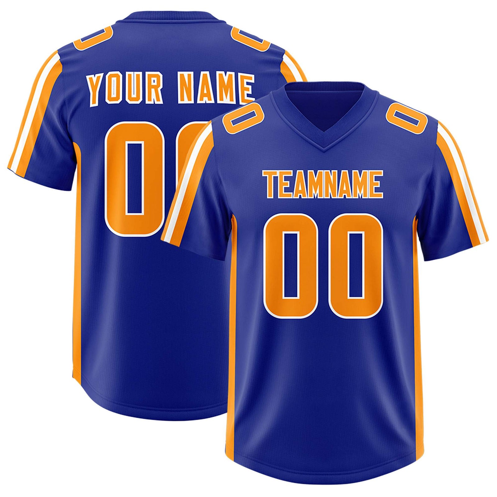 Custom Royal Gold Orange and White Side Stripe Pattern Authentic Football Jersey