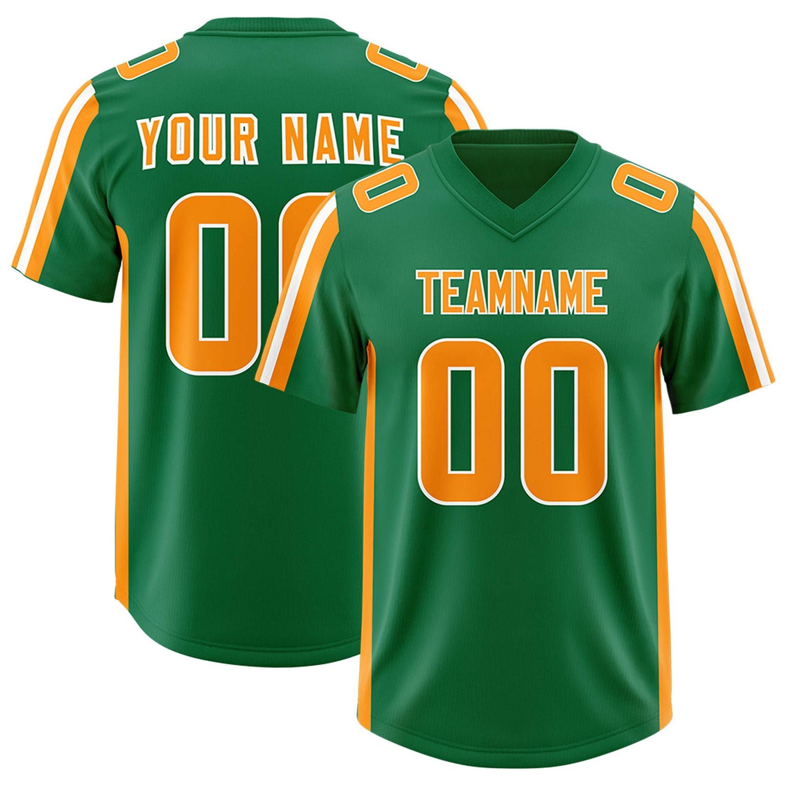 Custom Kelly Green Gold Orange and White Side Stripe Pattern Authentic Football Jersey