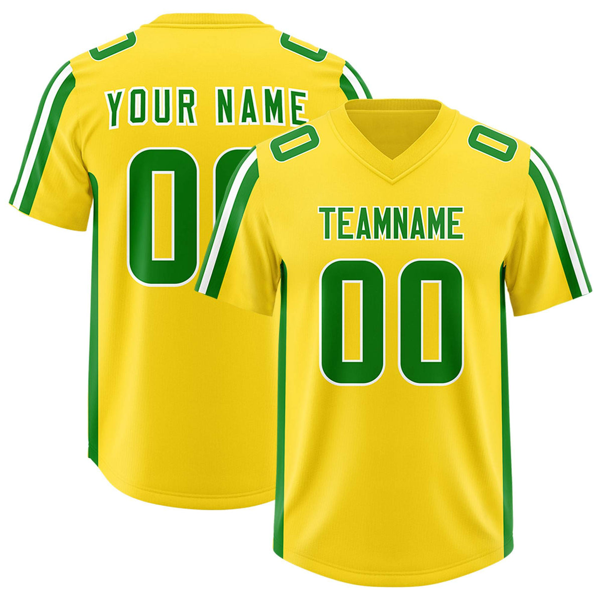 Custom Gold Kelly Green and White Side Stripe Pattern Authentic Football Jersey