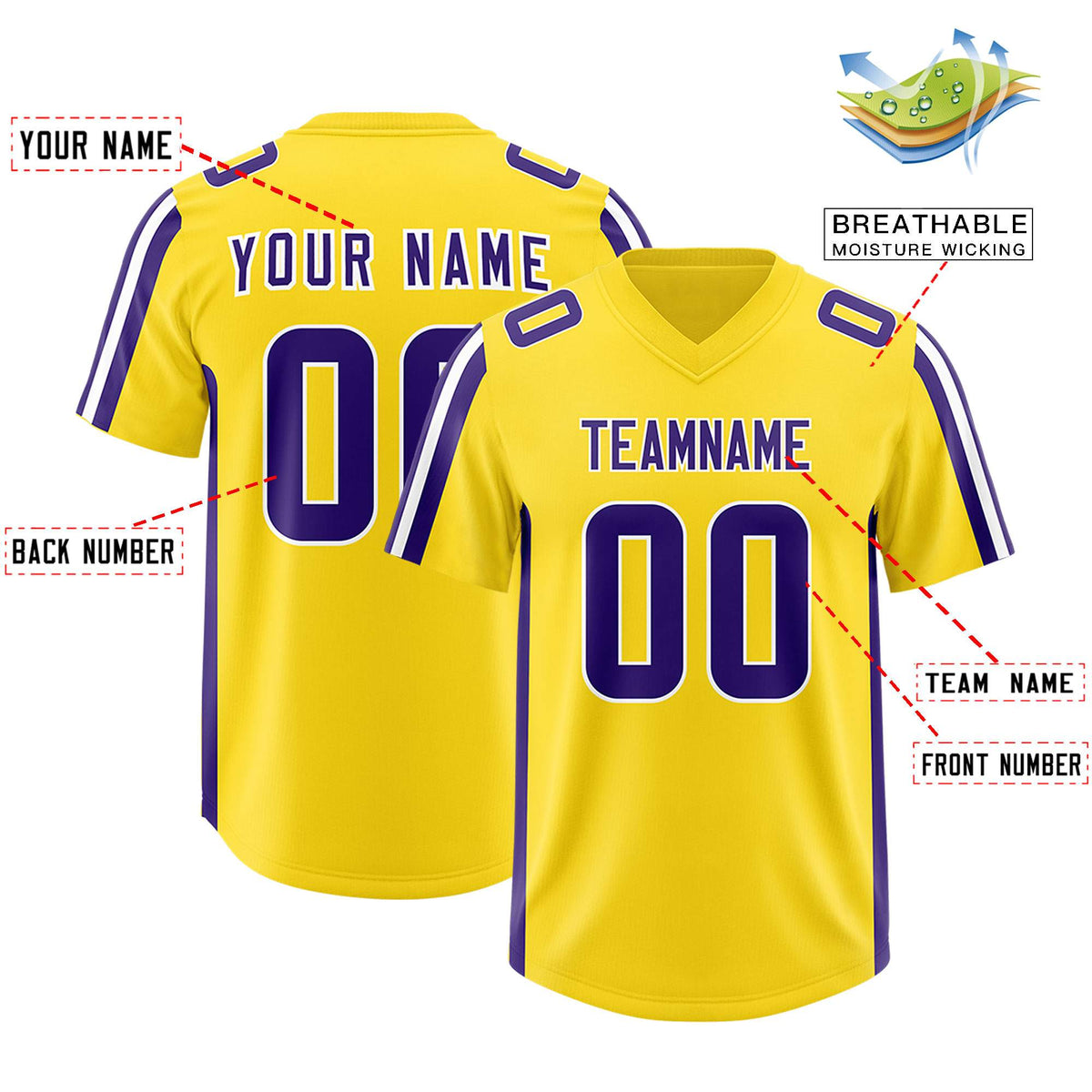 Custom Gold Purple and White Side Stripe Pattern Authentic Football Jersey