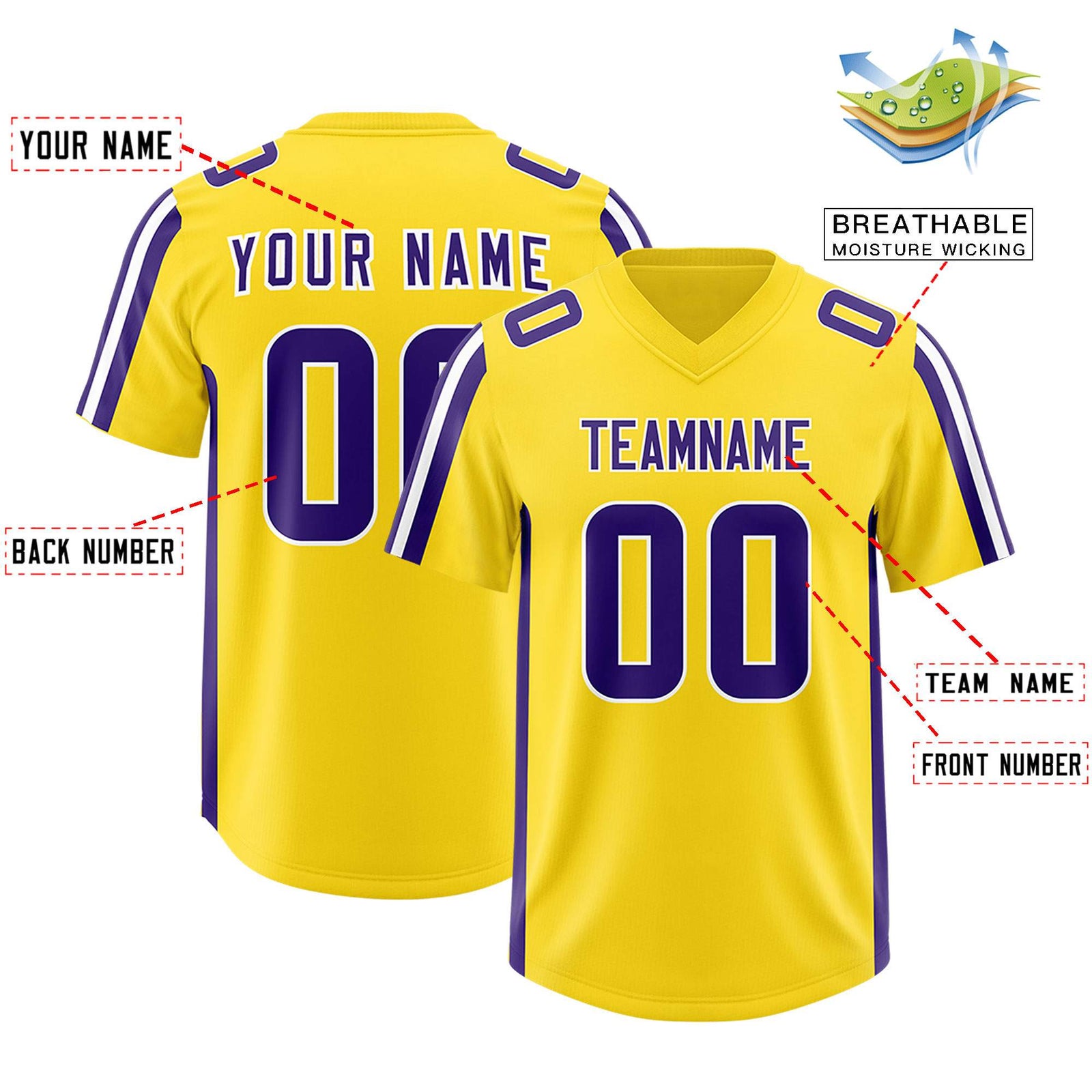 Custom Gold Purple and White Side Stripe Pattern Authentic Football Jersey