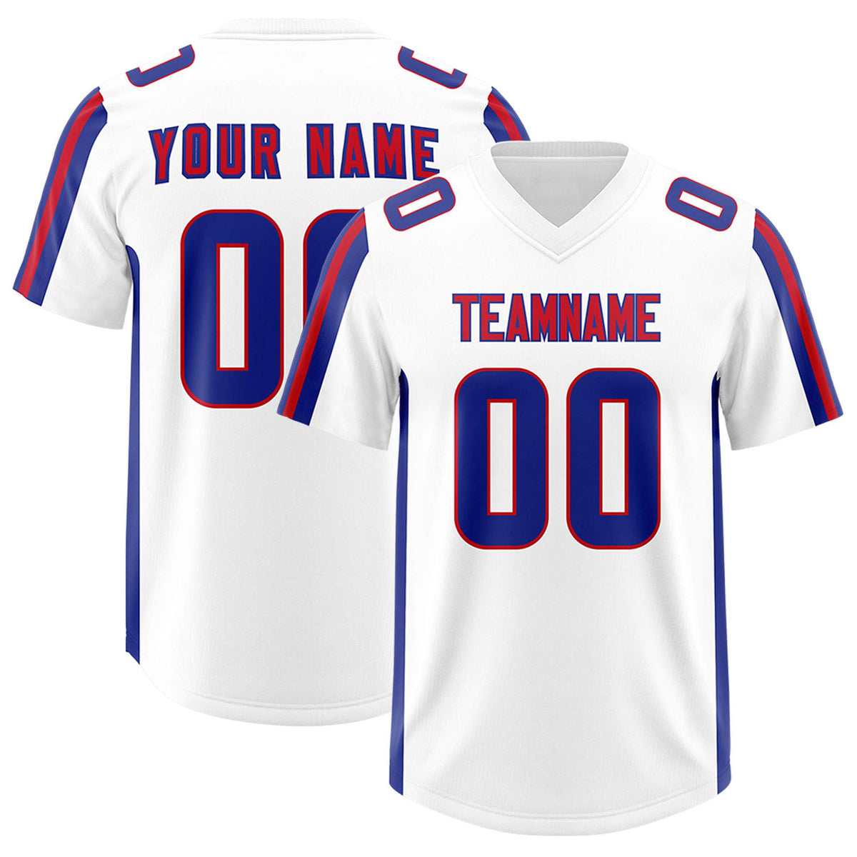 Custom White Royal and Red Side Stripe Pattern Authentic Football Jersey