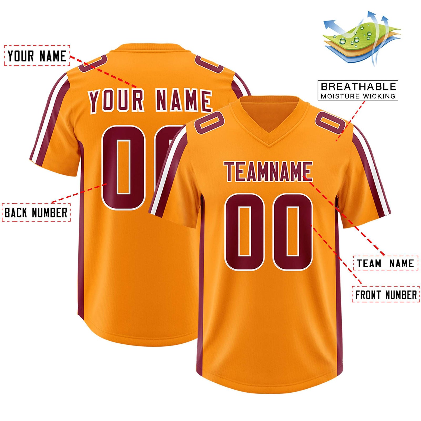 Custom Orange Crimson and White Side Stripe Pattern Authentic Football Jersey