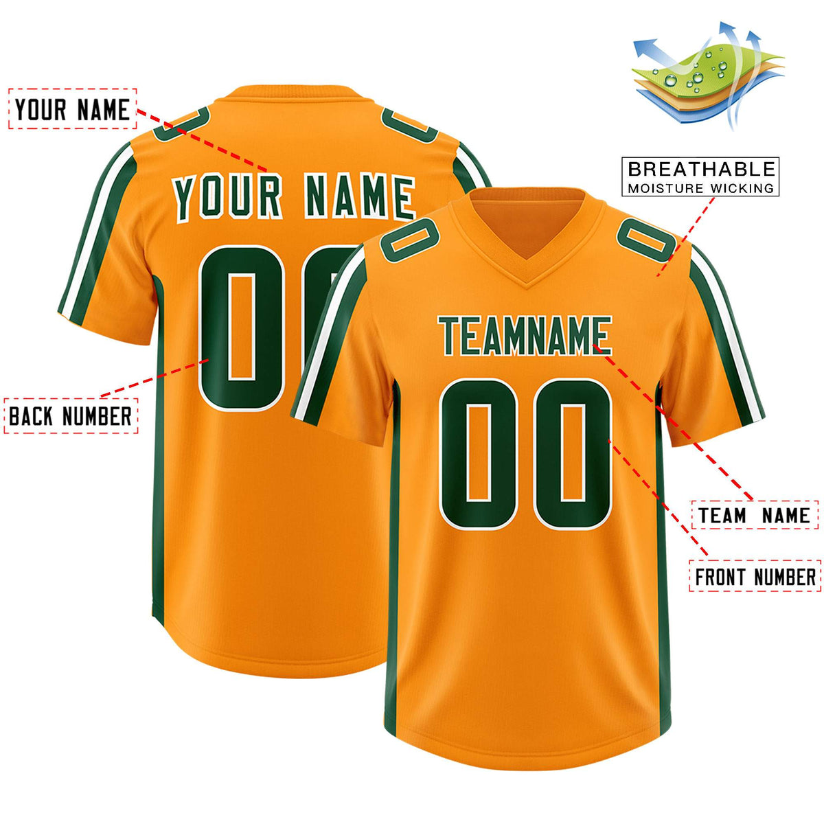 Custom Orange Green and White Side Stripe Pattern Authentic Football Jersey