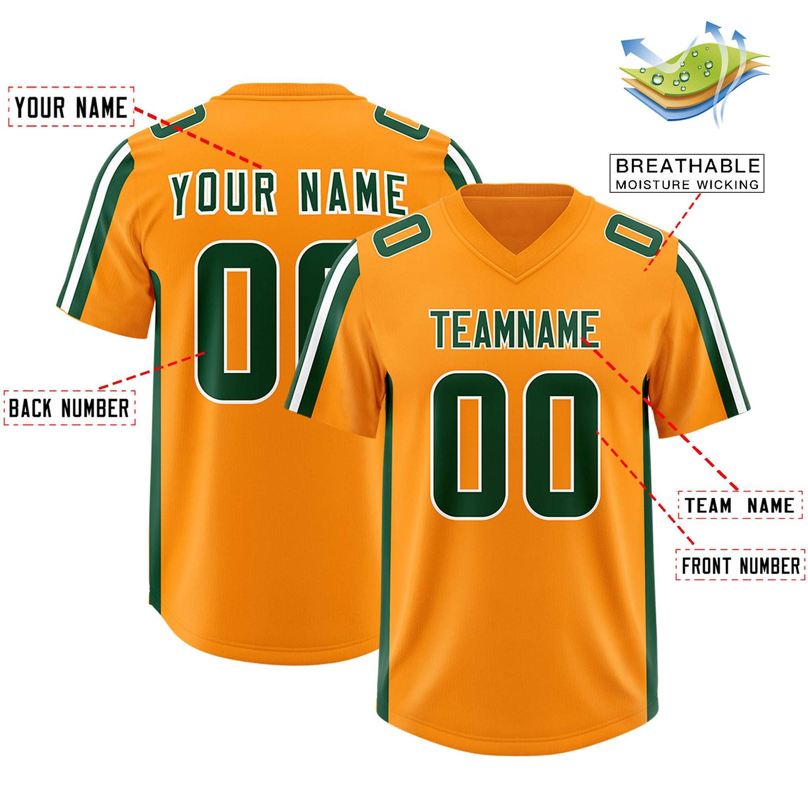 Custom Orange Green and White Side Stripe Pattern Authentic Football Jersey