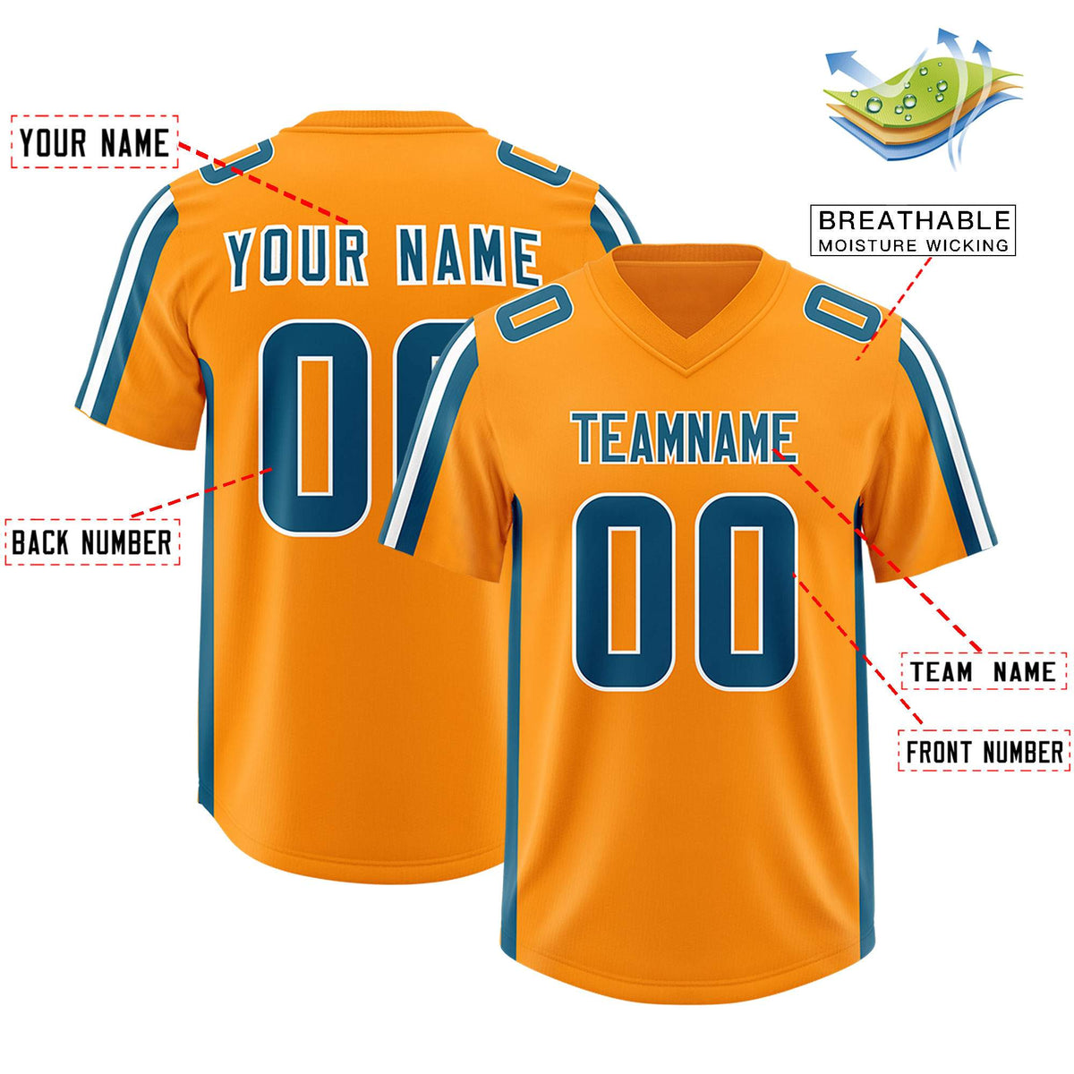 Custom Orange Panther Blue and White Side Stripe Pattern Authentic Football Jersey