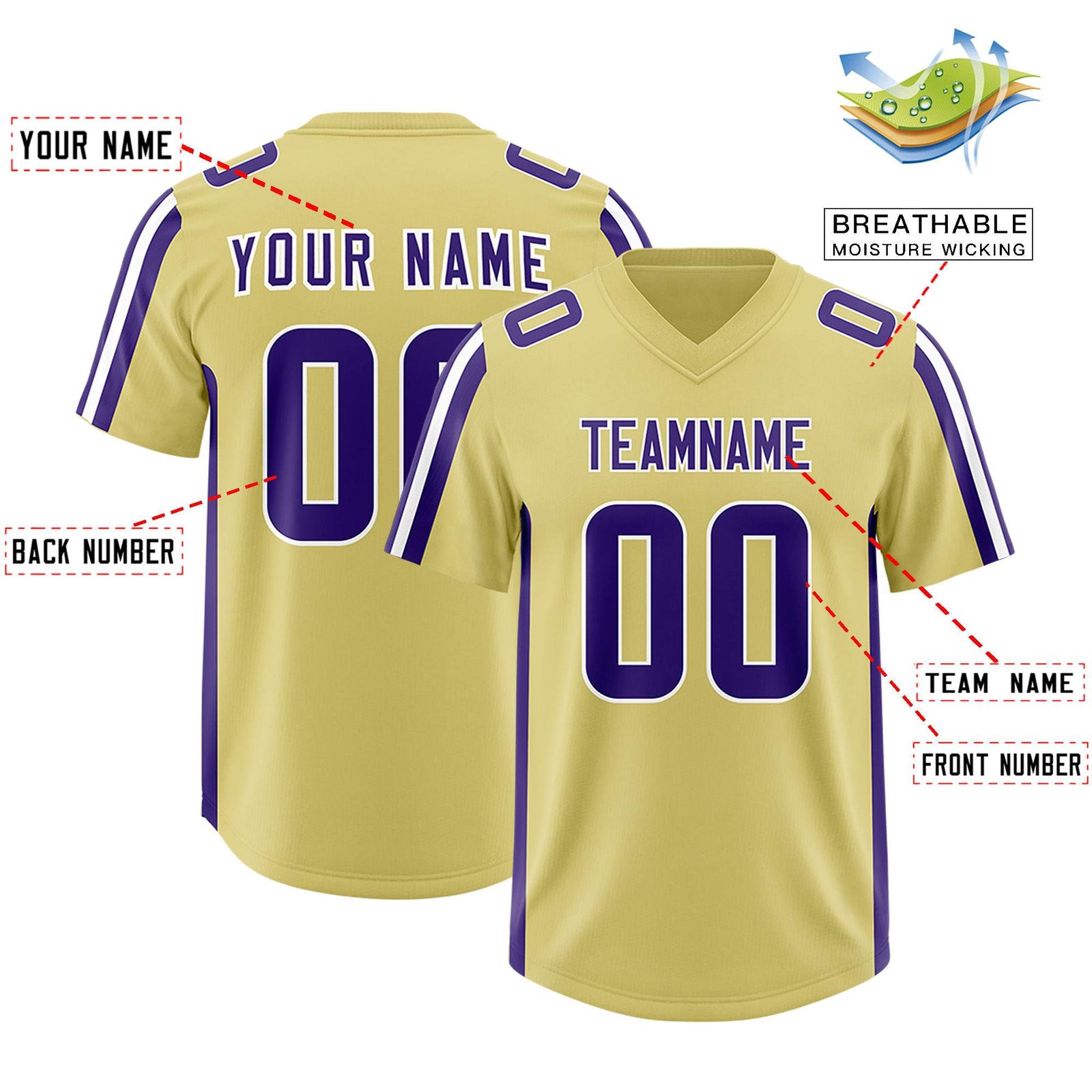 Custom Old Gold Purple and White Side Stripe Pattern Authentic Football Jersey