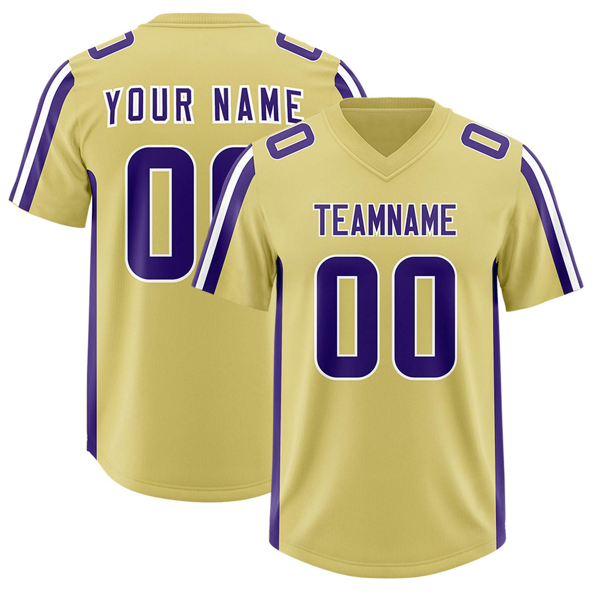 Custom Old Gold Purple and White Side Stripe Pattern Authentic Football Jersey