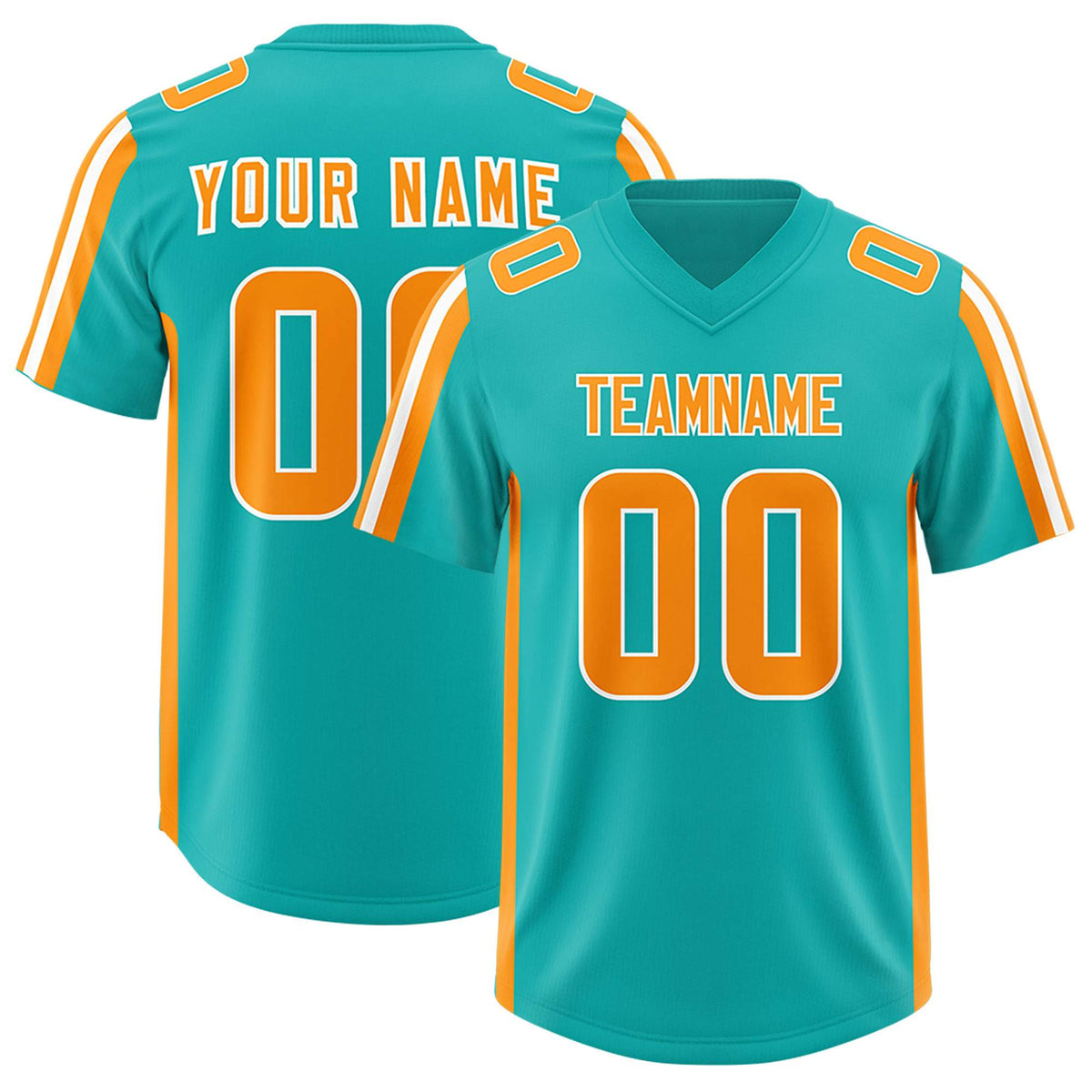 Custom Aqua Orange and White Side Stripe Pattern Authentic Football Jersey