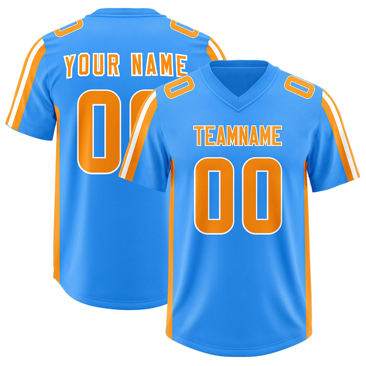 Custom Light Blue Orange and White Side Stripe Pattern Authentic Football Jersey