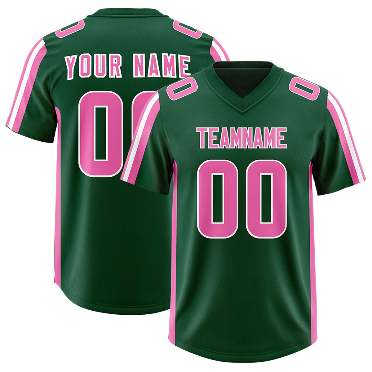 Custom Green Pink and White Side Stripe Pattern Authentic Football Jersey