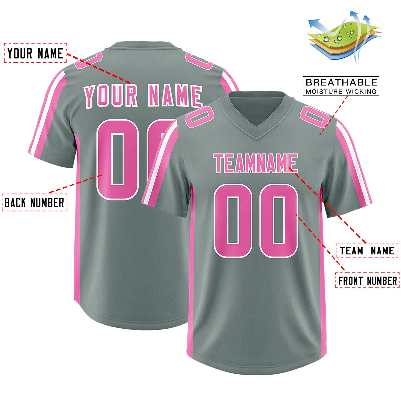 Custom Grey Pink and White Side Stripe Pattern Authentic Football Jersey