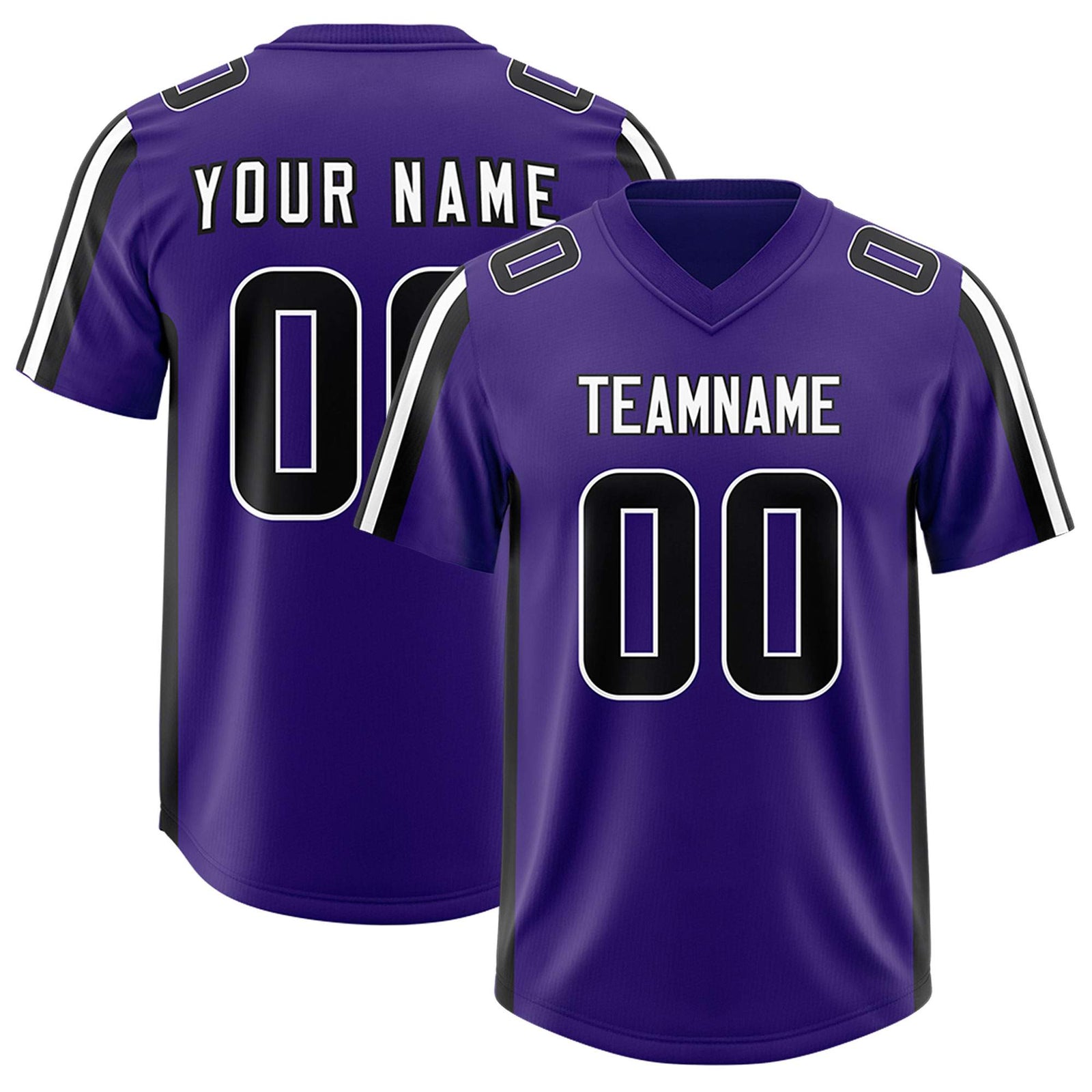 Custom Purple Black and White Side Stripe Pattern Authentic Football Jersey
