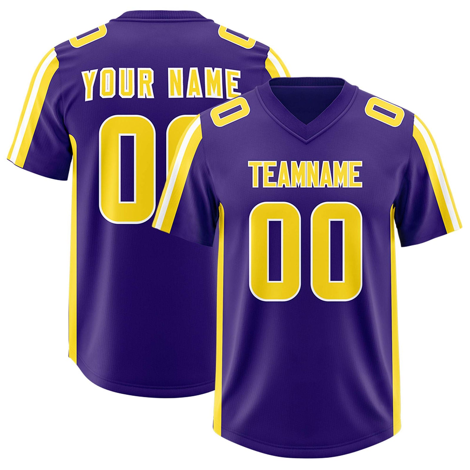 Custom Purple Gold and White Side Stripe Pattern Authentic Football Jersey