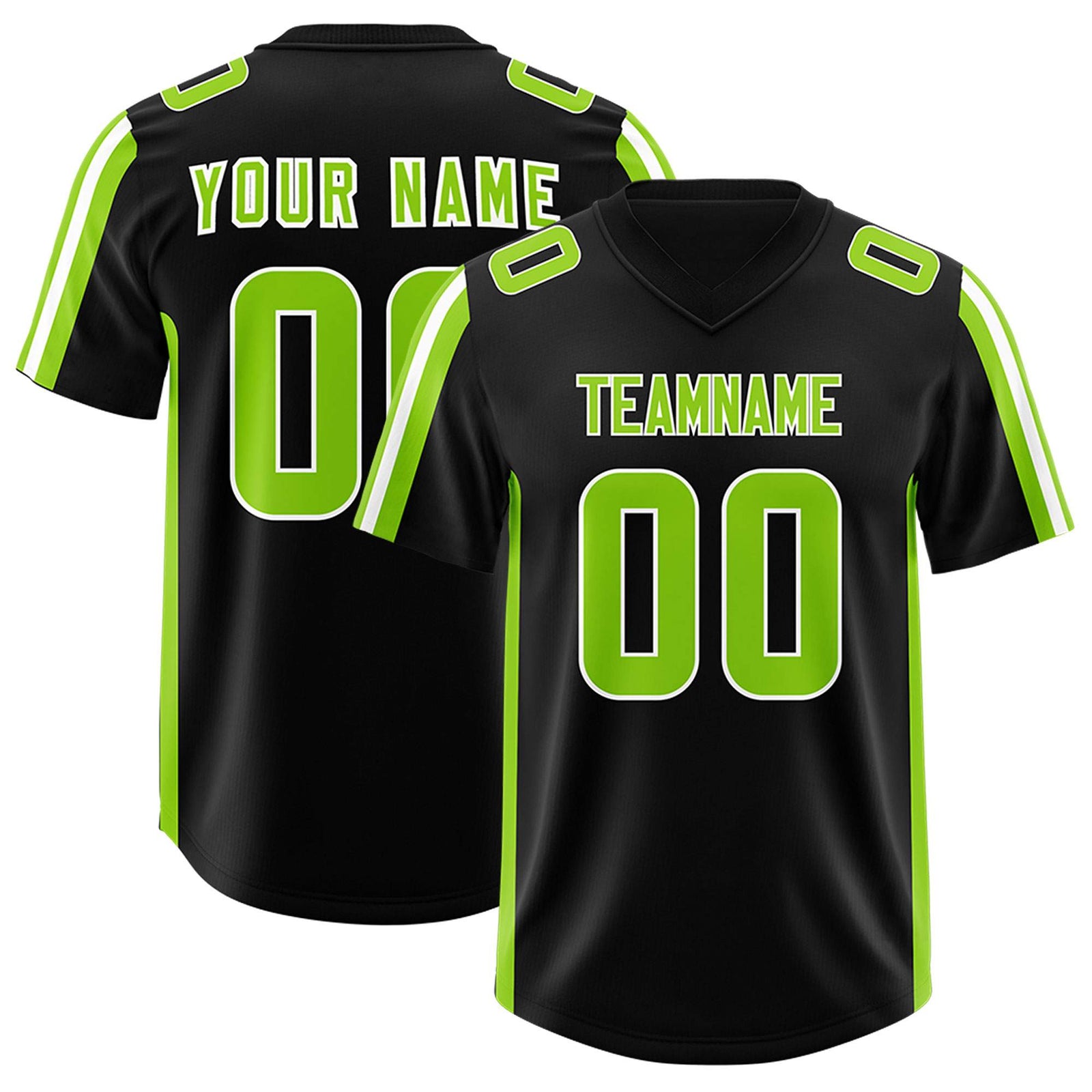 Custom Black Neon Green and White Side Stripe Pattern Authentic Football Jersey