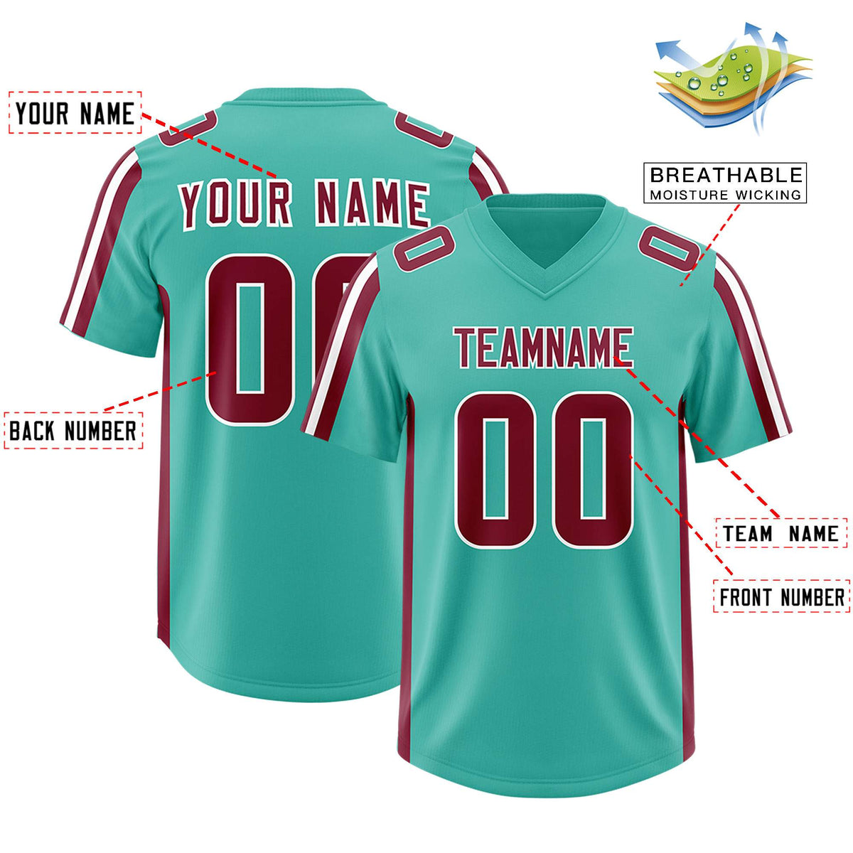 Custom Bright Green Crimson and White Side Stripe Pattern Authentic Football Jersey