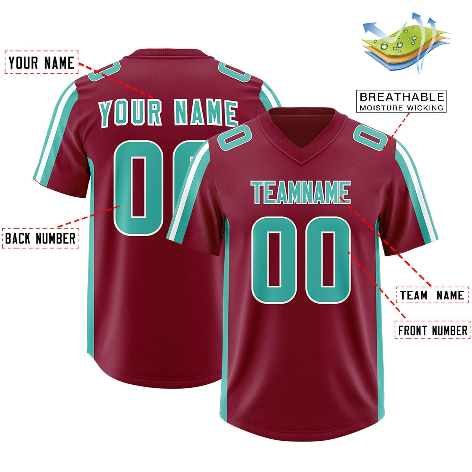 Custom Crimson Bright Green and White Side Stripe Pattern Authentic Football Jersey