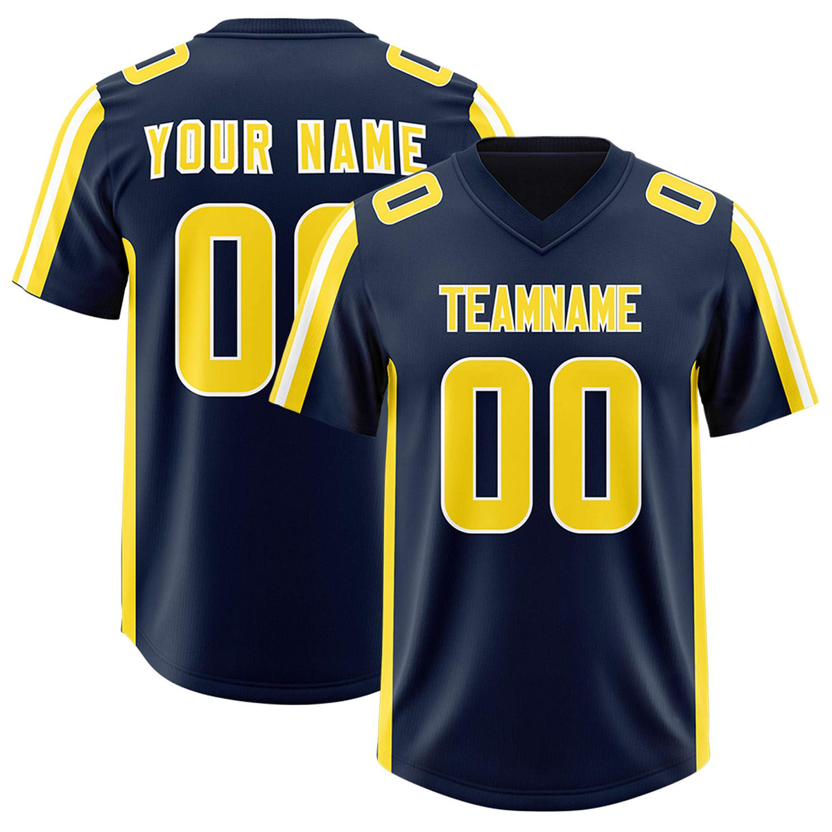 Custom Navy Gold and White Side Stripe Pattern Authentic Football Jersey