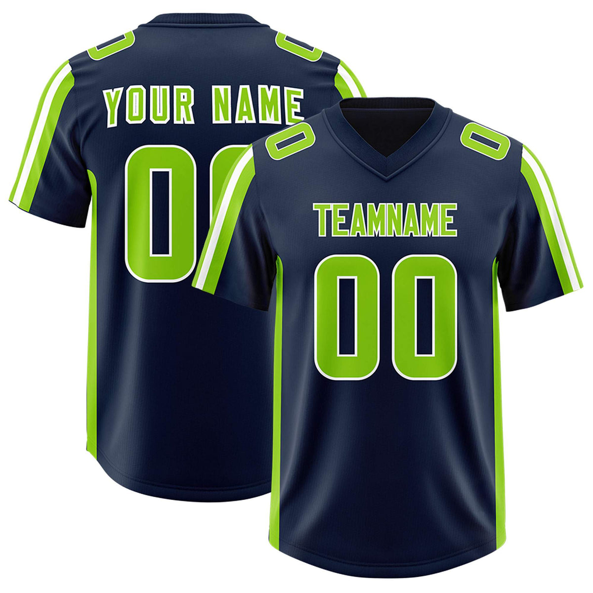 Custom Navy Neon Green and White Side Stripe Pattern Authentic Football Jersey