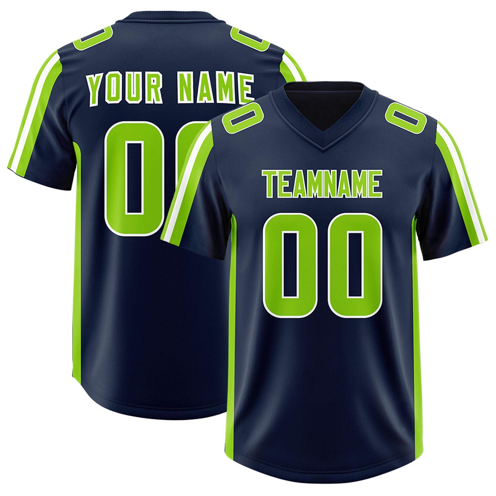 Custom Navy Neon Green and White Side Stripe Pattern Authentic Football Jersey