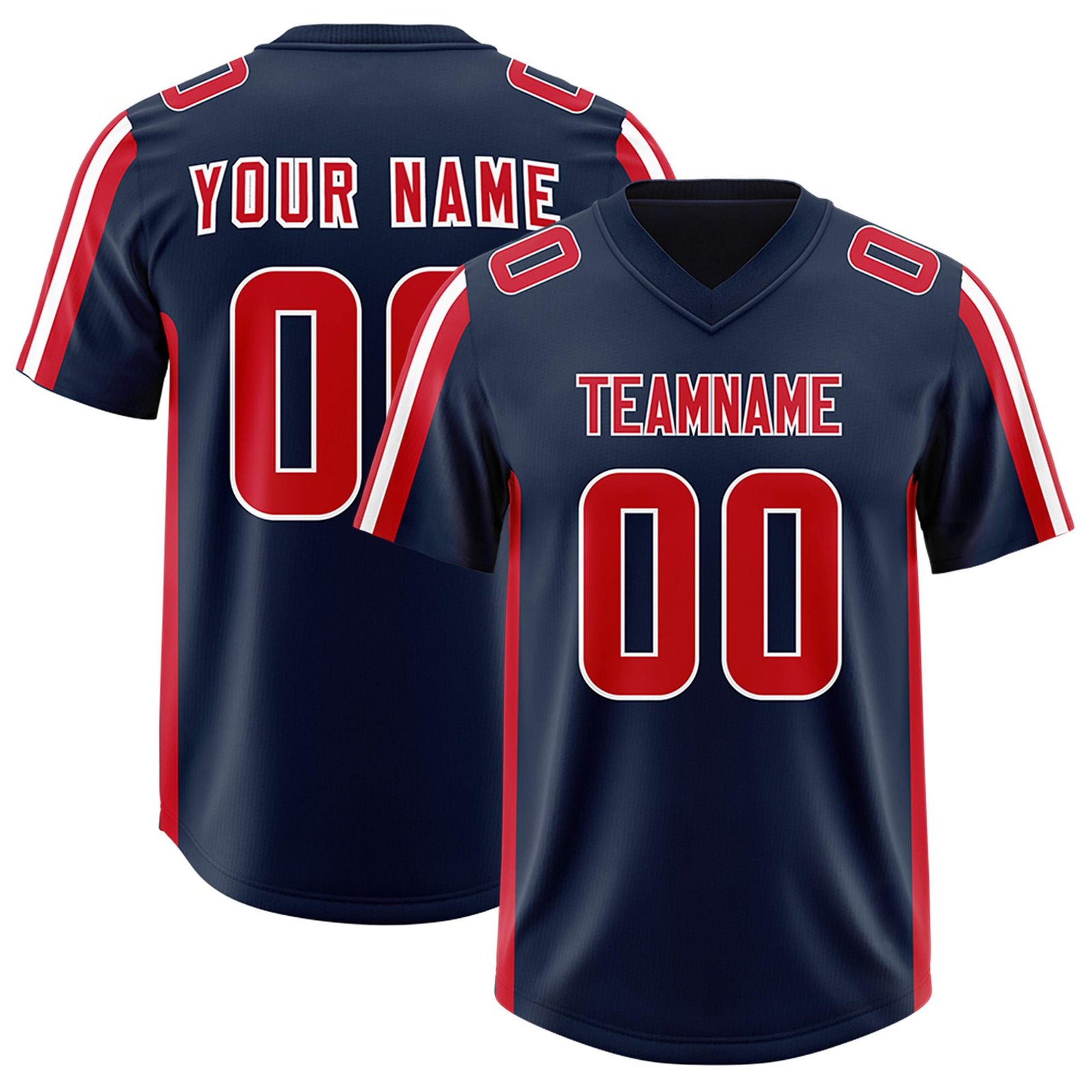 Custom Navy Red and White Side Stripe Pattern Authentic Football Jersey