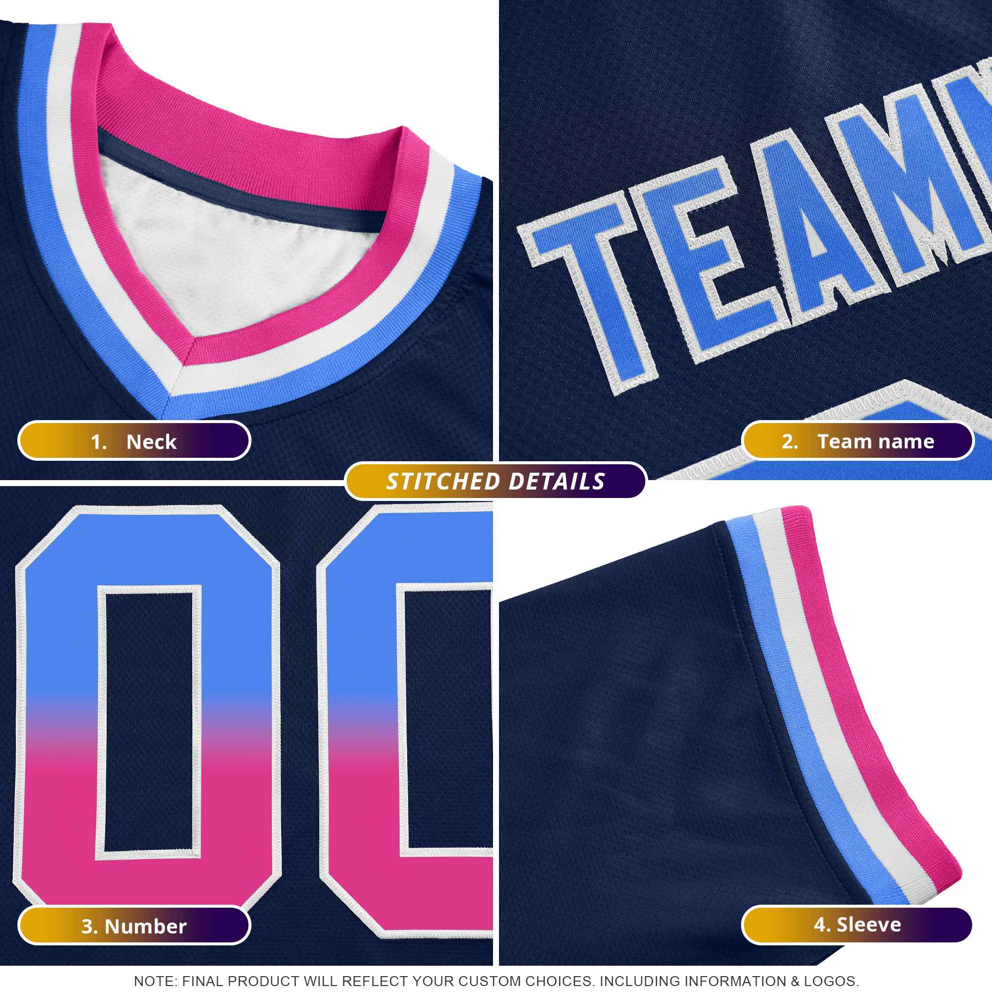 Custom Purple Light Blue and White Side Stripe Pattern Authentic Football Jersey