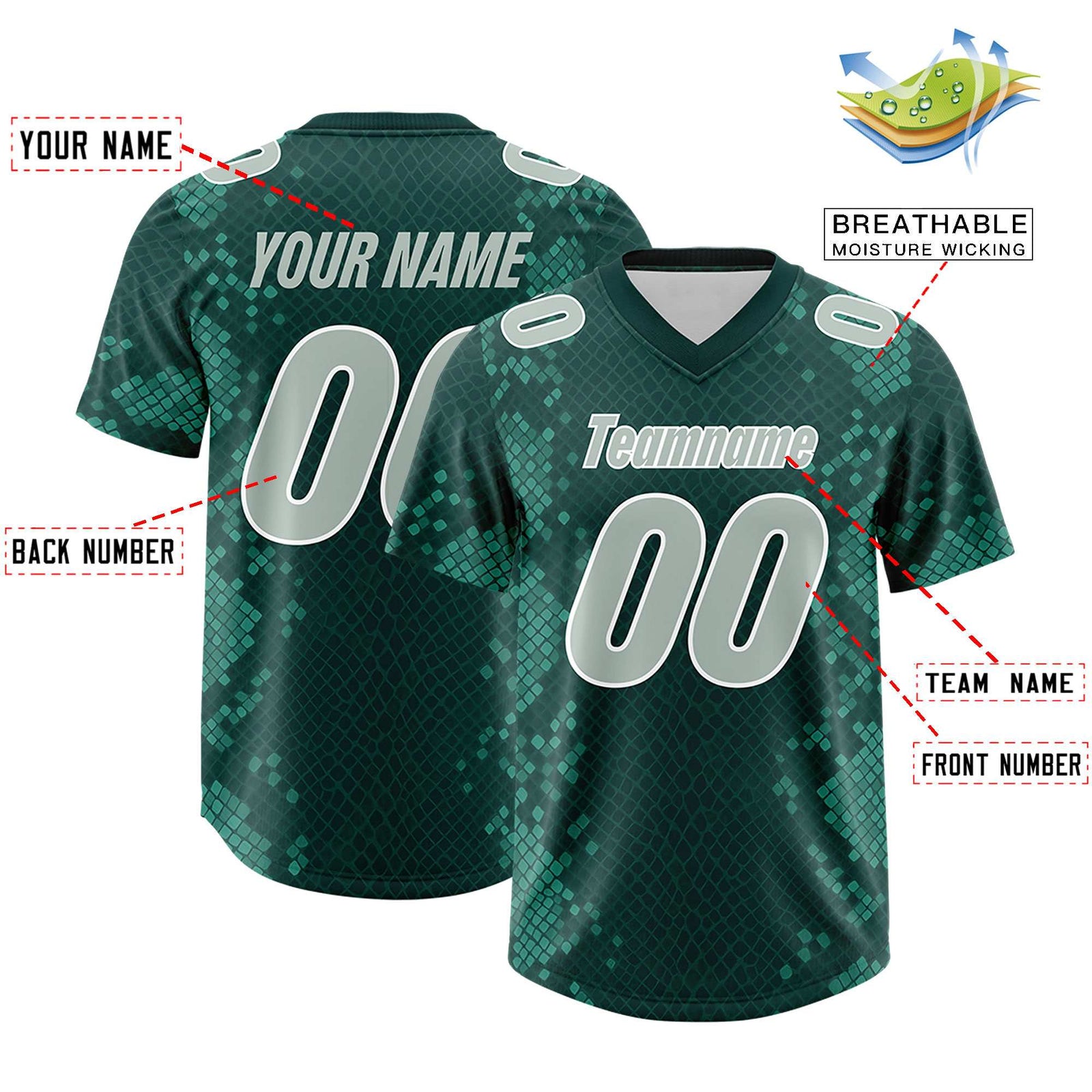 Custom Midnight Green Personalized Snakeskin Graffiti Pattern Authentic Football Jersey