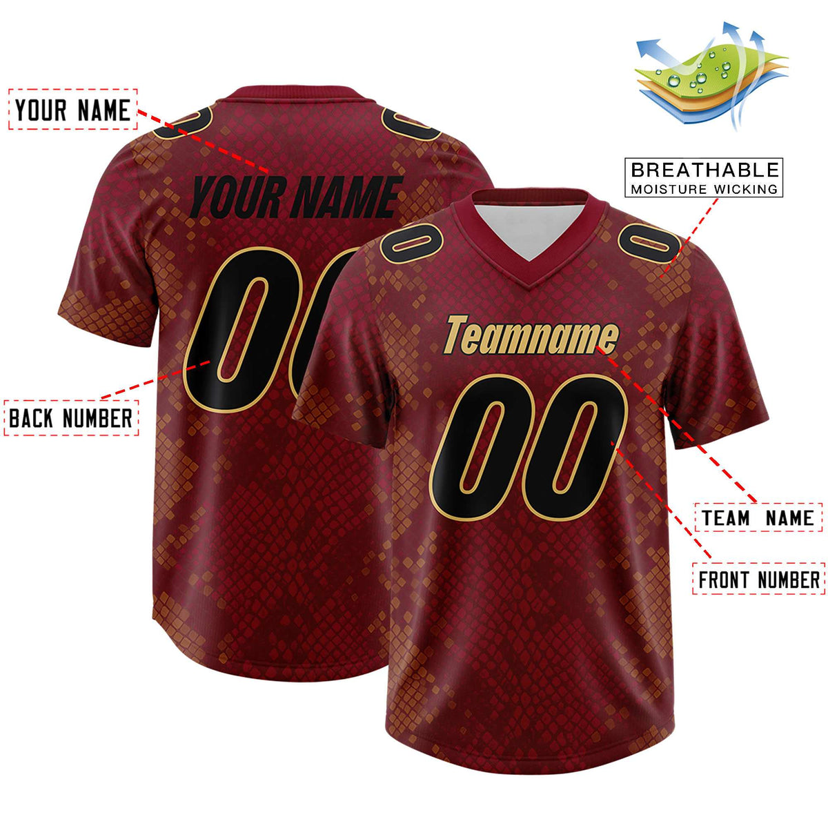 Custom Crimson Personalized Snakeskin Graffiti Pattern Authentic Football Jersey