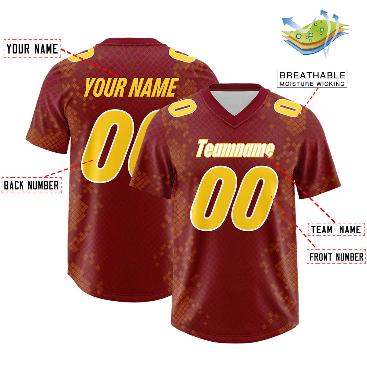 Custom Crimson Personalized Snakeskin Graffiti Pattern Authentic Football Jersey