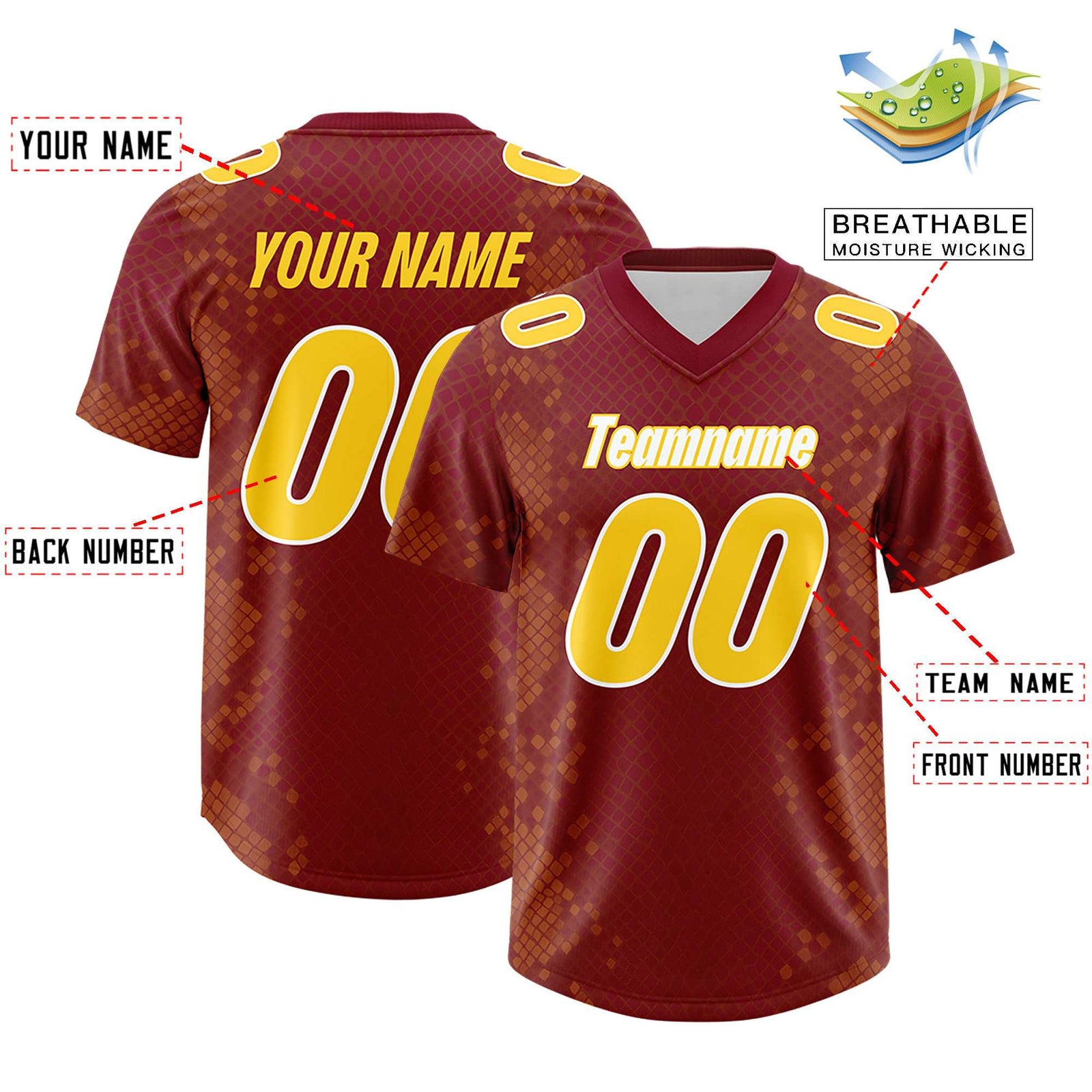 Custom Crimson Personalized Snakeskin Graffiti Pattern Authentic Football Jersey