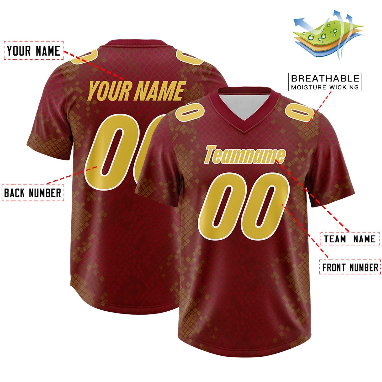 Custom Crimson Personalized Snakeskin Graffiti Pattern Authentic Football Jersey