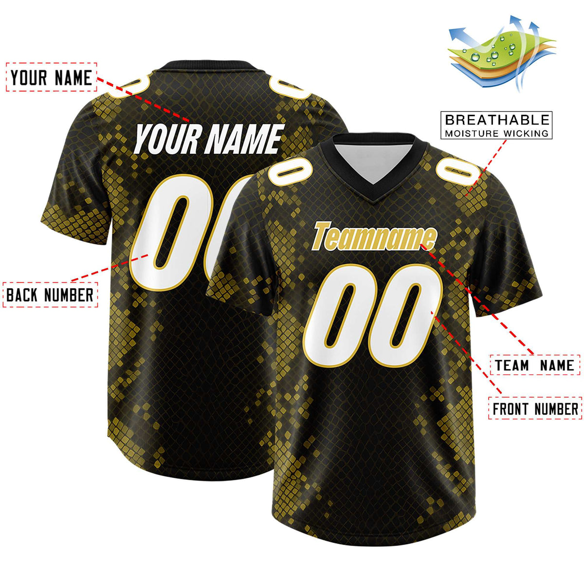 Custom Black Personalized Snakeskin Graffiti Pattern Authentic Football Jersey