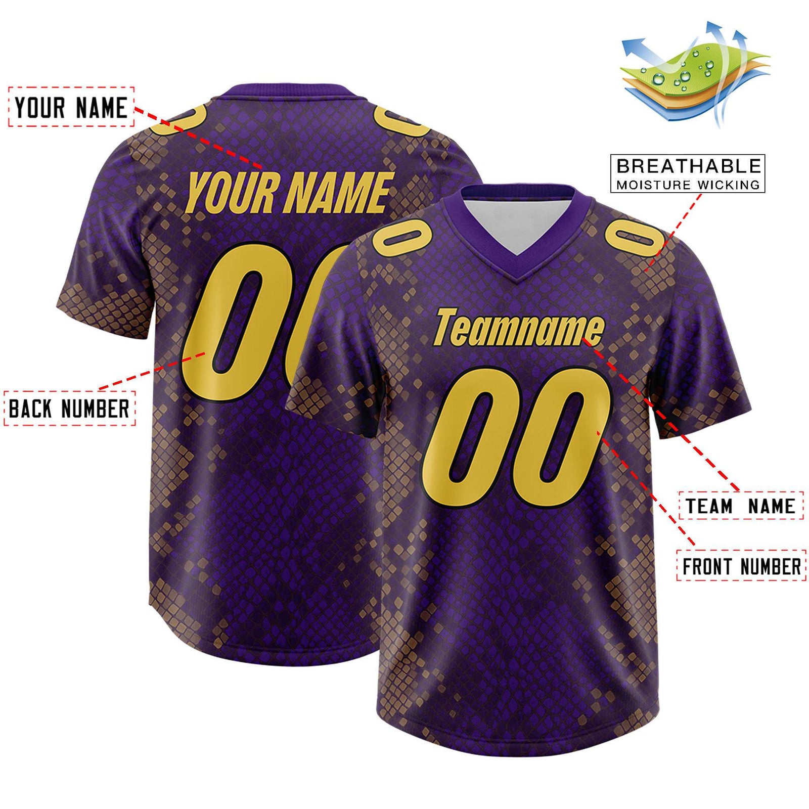 Custom Purple Personalized Snakeskin Graffiti Pattern Authentic Football Jersey