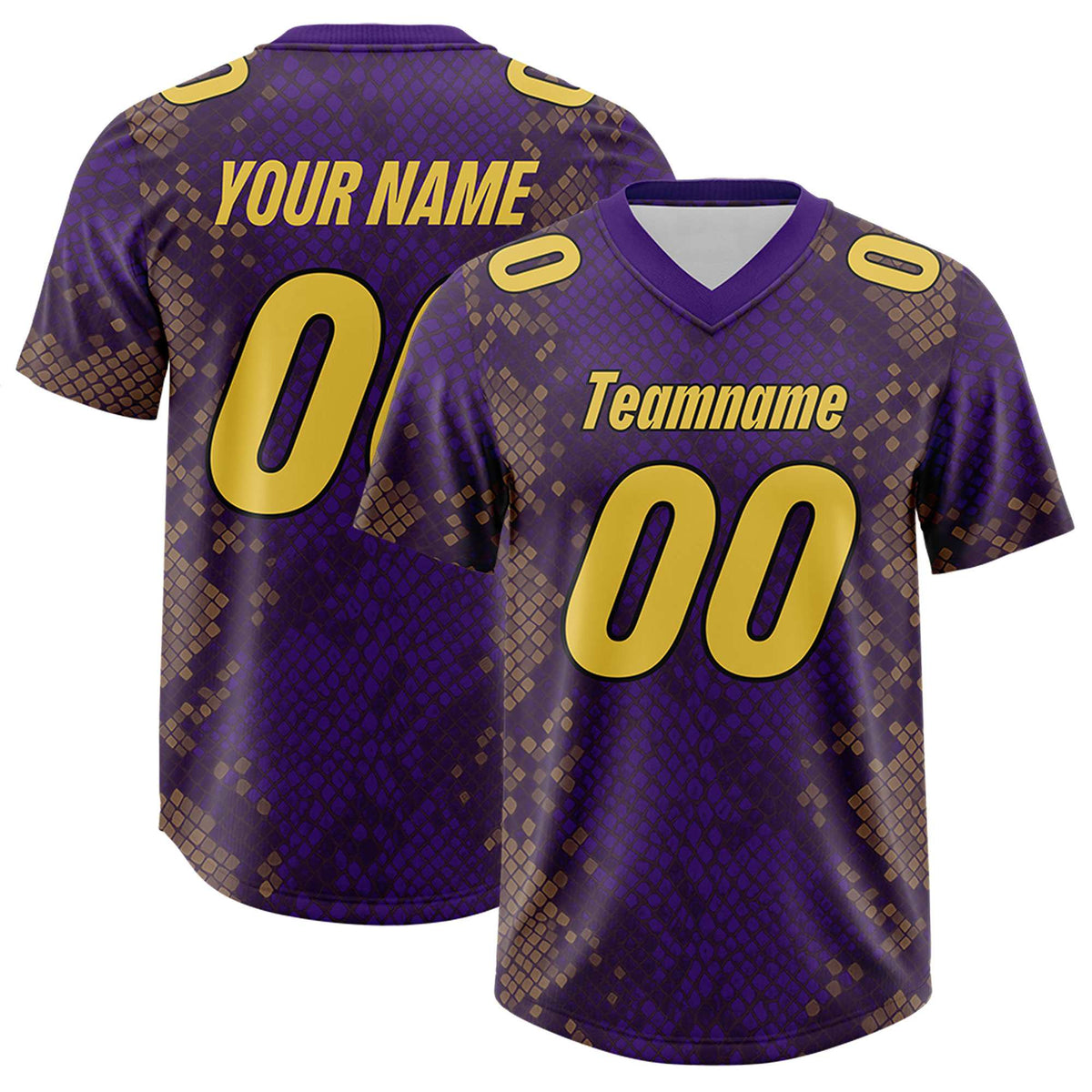 Custom Purple Personalized Snakeskin Graffiti Pattern Authentic Football Jersey