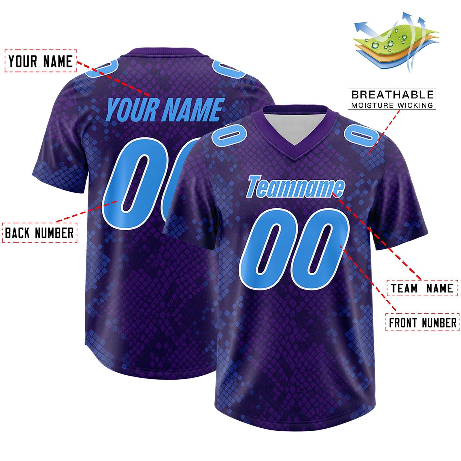 Custom Purple Personalized Snakeskin Graffiti Pattern Authentic Football Jersey